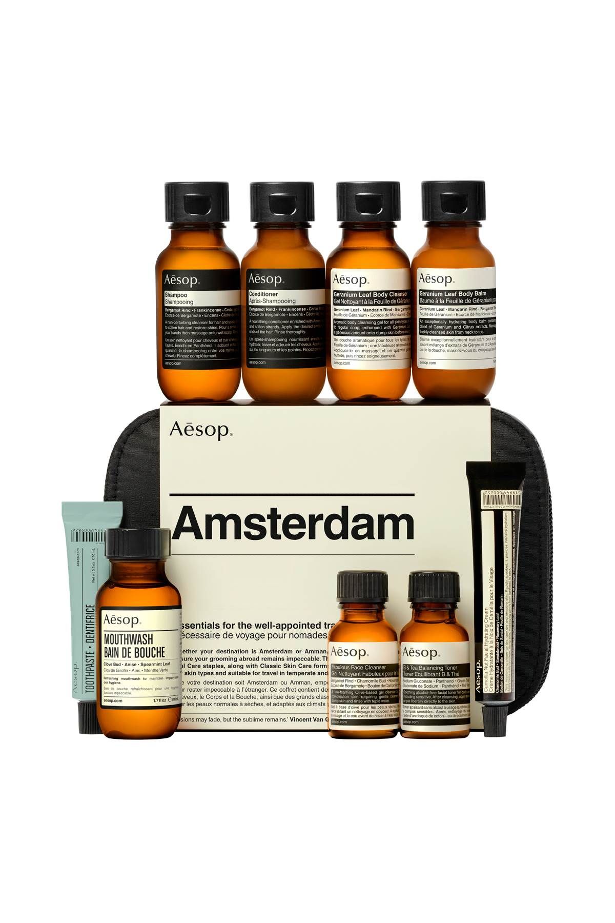 AESOP amsterdam essentials for the well-appointed traveller - 10ml 3x15ml 5x50ml