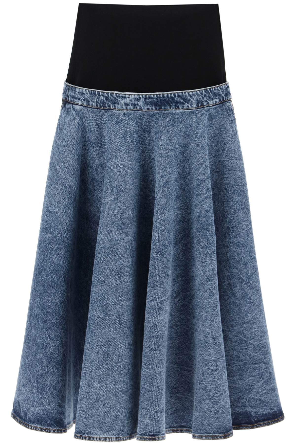 Alaïa Denim Skirt With Ruffle Hem In Blue