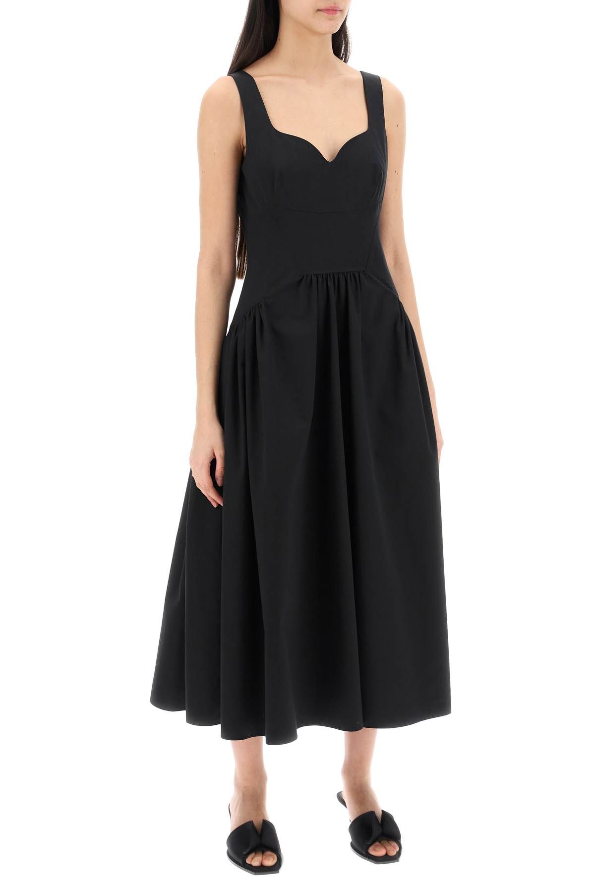 Shop Alexander Mcqueen Midi Poplin Dress In In Black