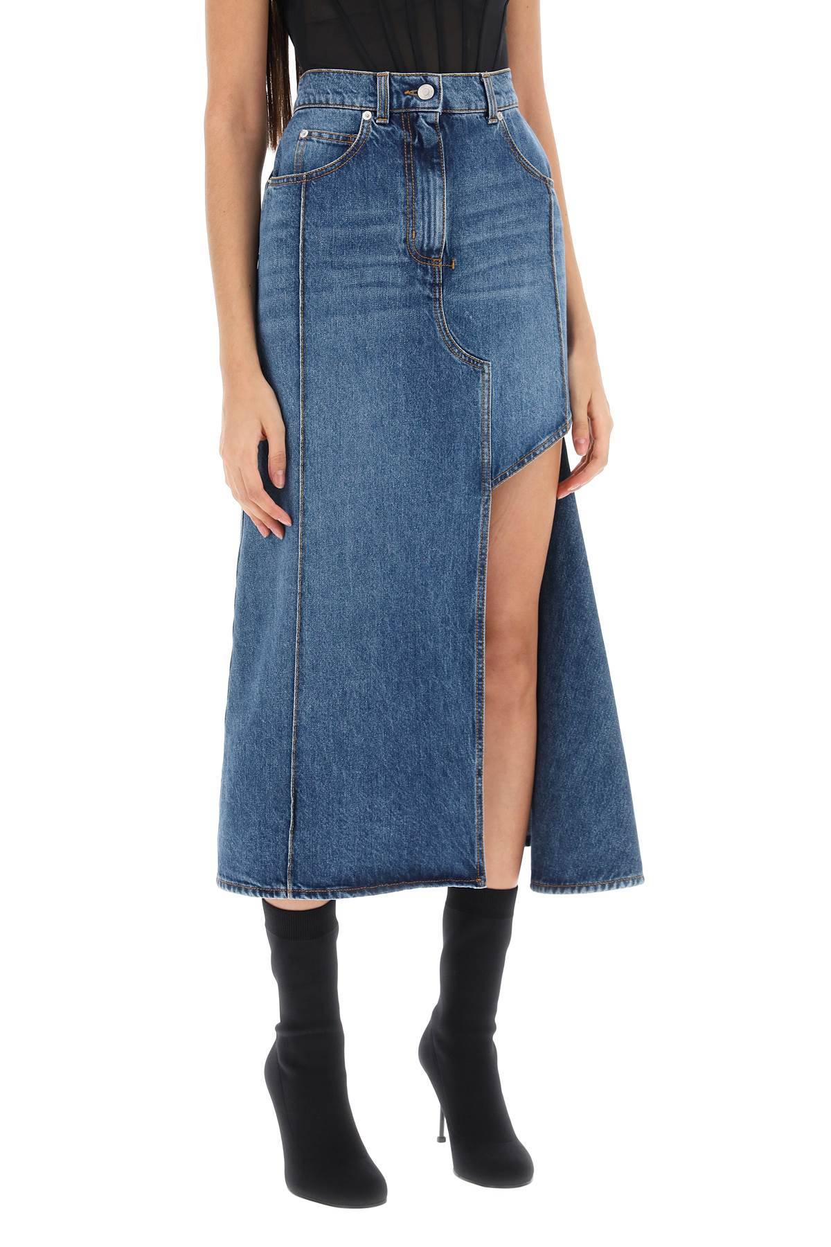 Shop Alexander Mcqueen Denim Skirt With Cut Out In Blue