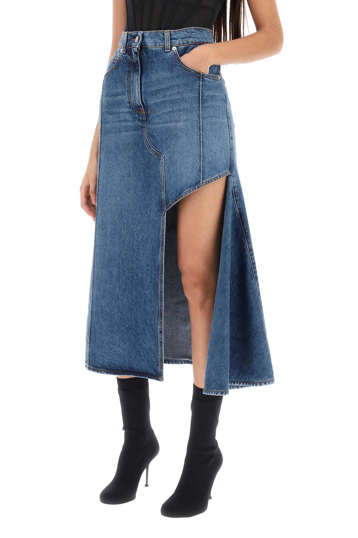Shop Alexander Mcqueen Denim Skirt With Cut Out In Blue