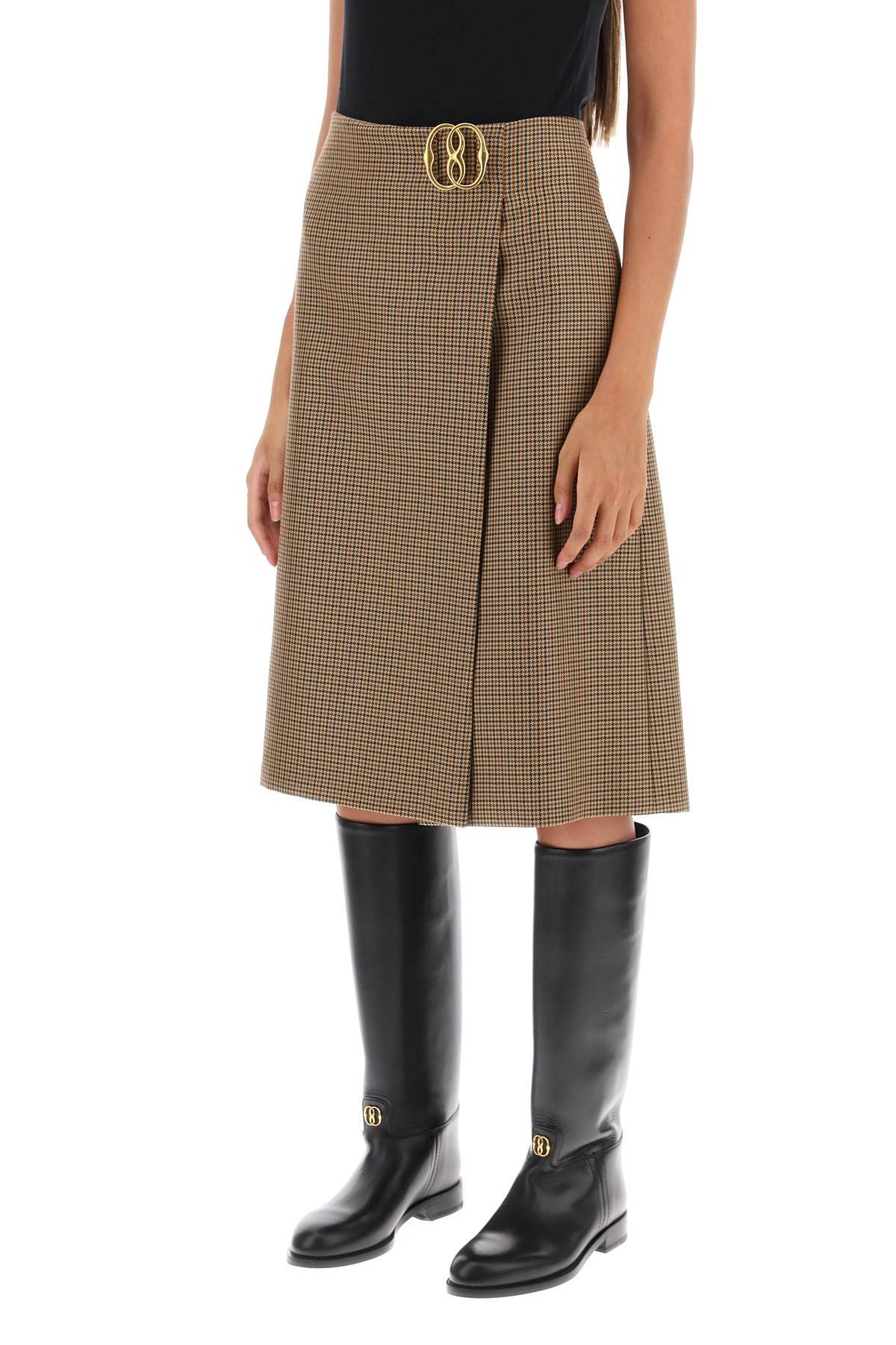 Shop Bally Houndstooth A-line Skirt With Emblem Buckle In Beige