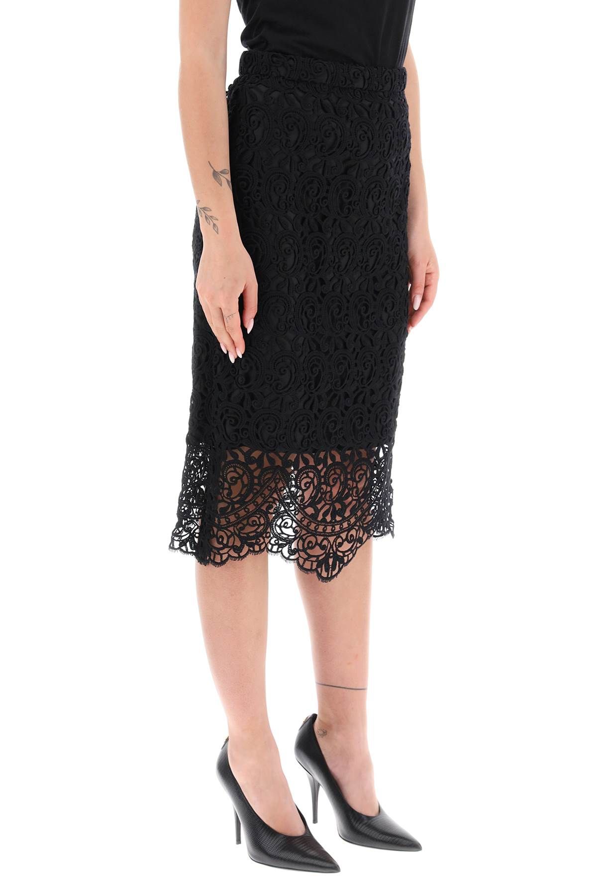 Shop Burberry Macrame Lace Pencil Skirt In Black