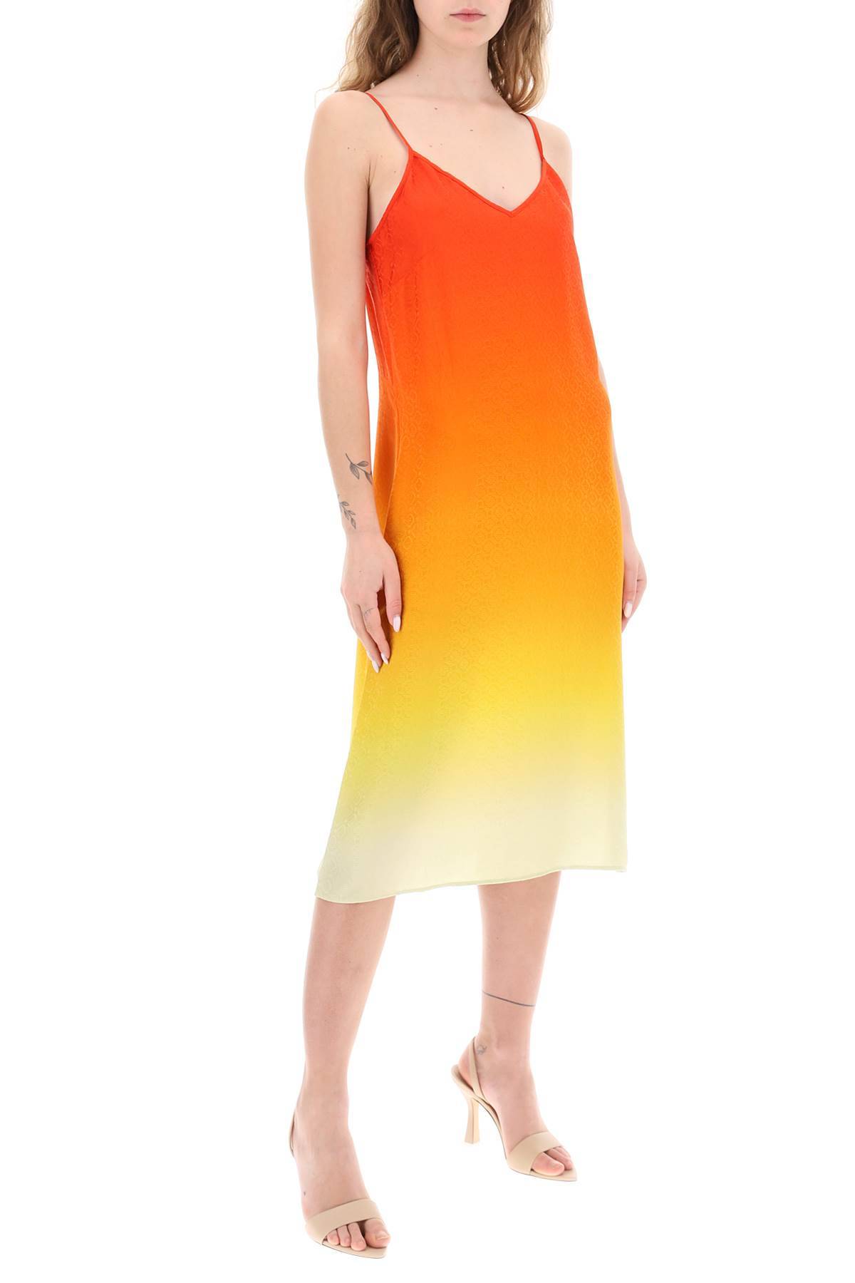 Shop Casablanca Silk Satin Slip Dress With Gradient Effect In Orange,yellow,red