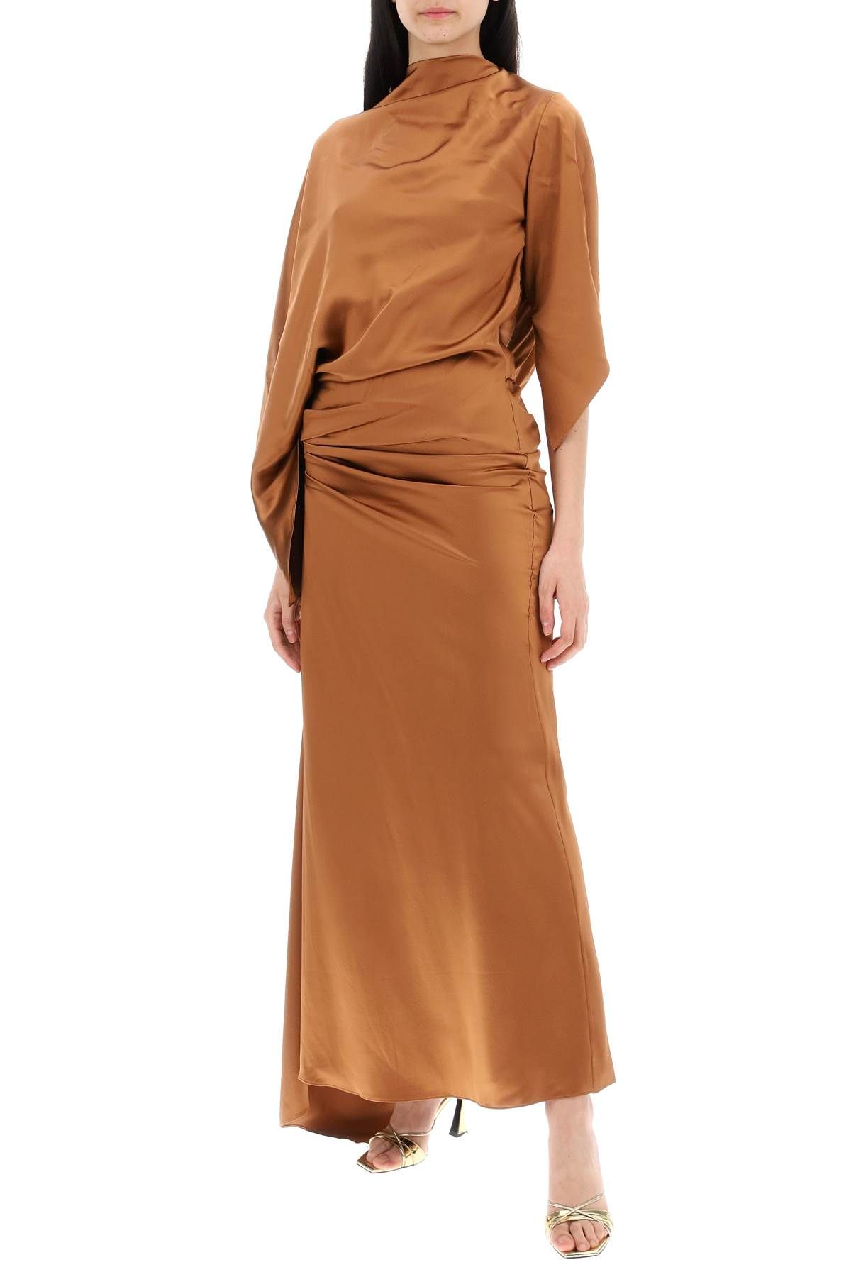 Shop Christopher Esber Cusco Silk Draped Midi Dress In Brown
