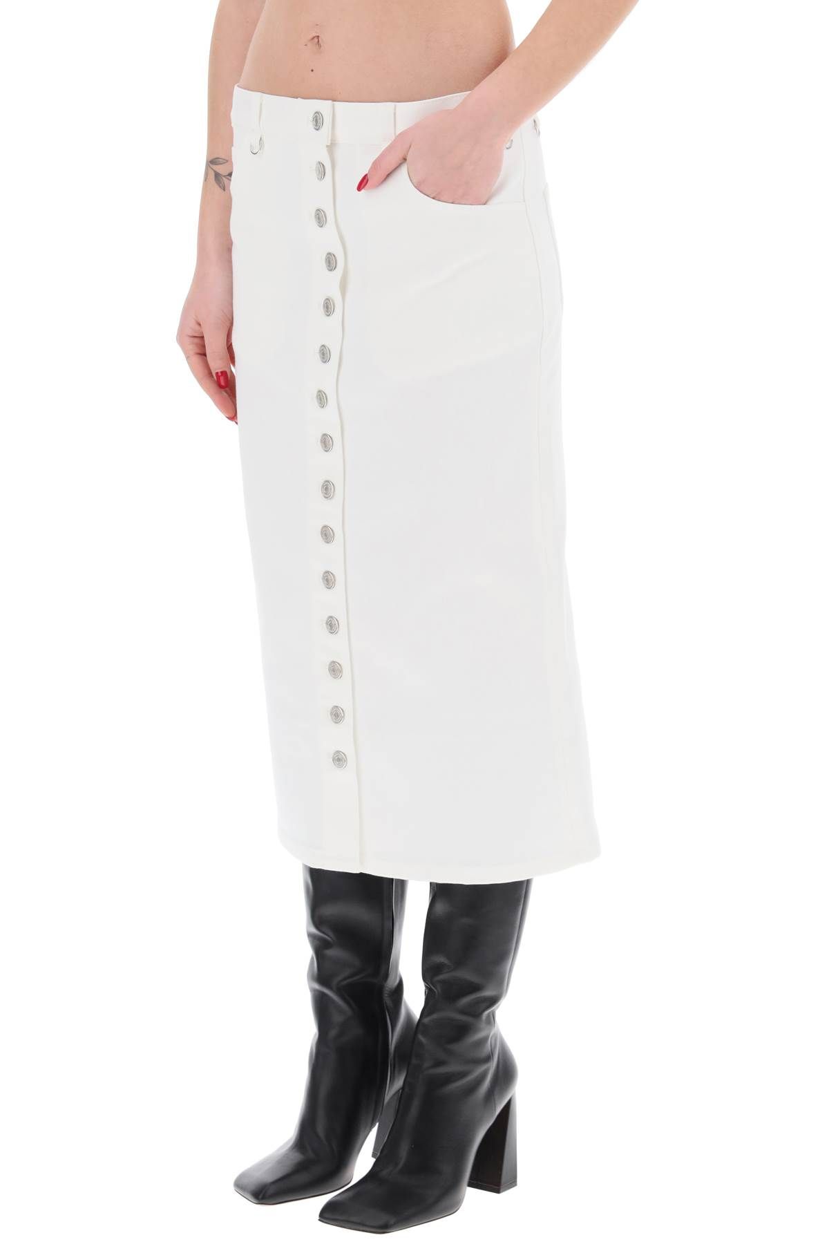 Shop Courrèges "denim Midi Skirt With Multif In White
