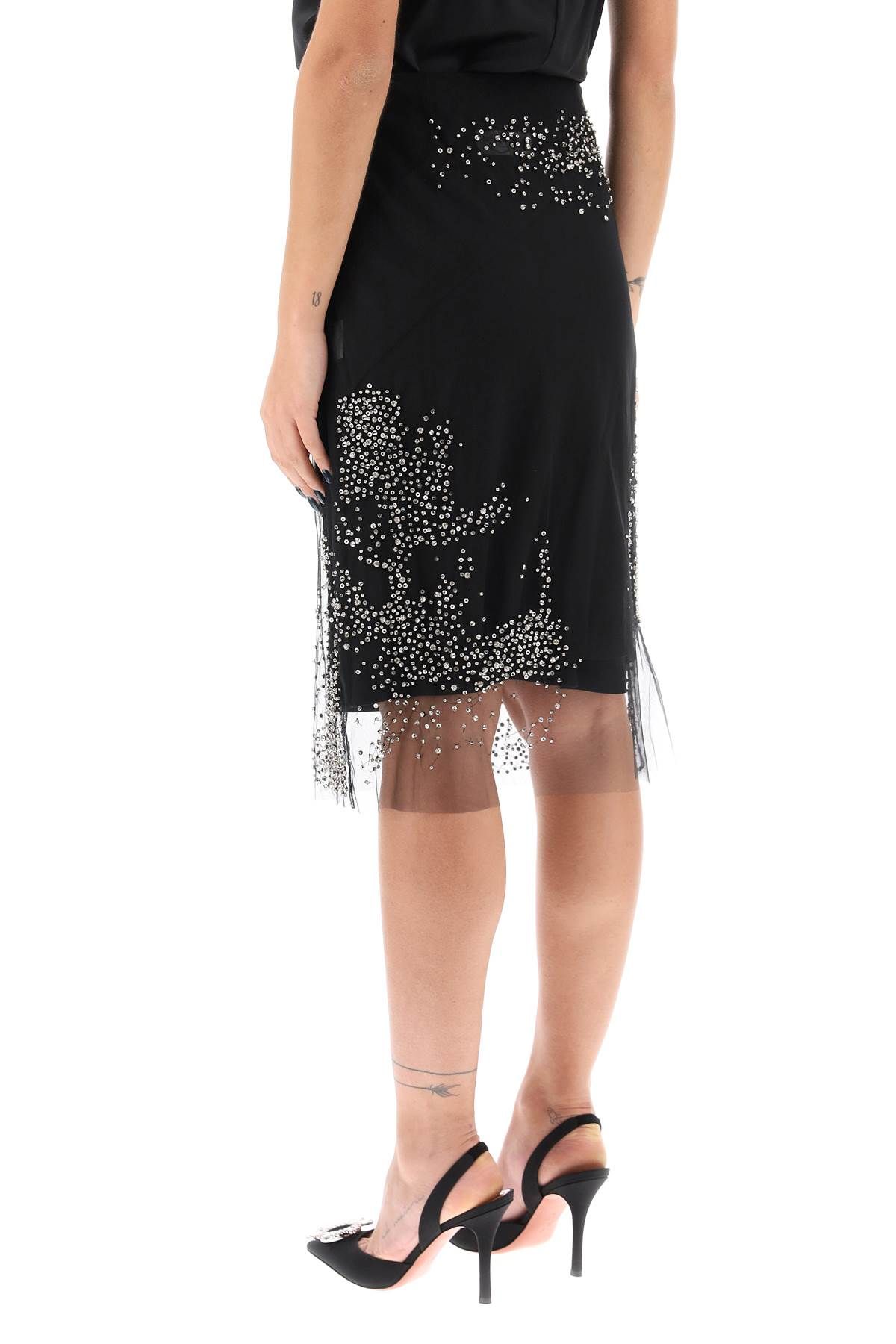 Shop Des Phemmes Diamanté Tulle Skirt In Black