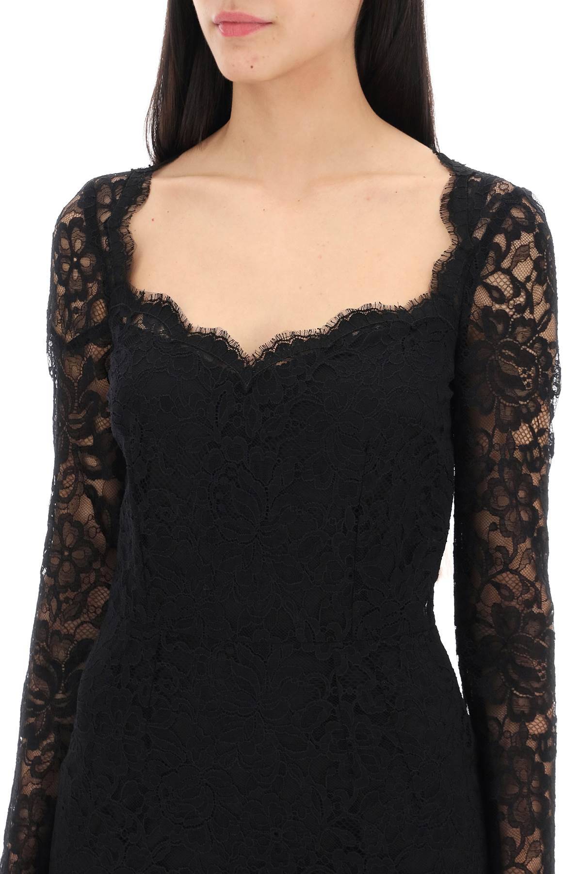 Shop Dolce & Gabbana Midi Dress In Floral Chantilly Lace In Black