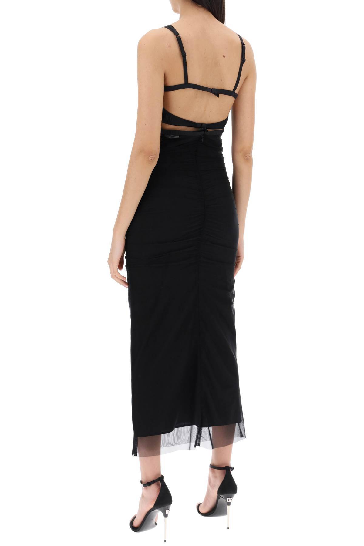 Shop Dolce & Gabbana Midi Dress With Bustier Details In Black