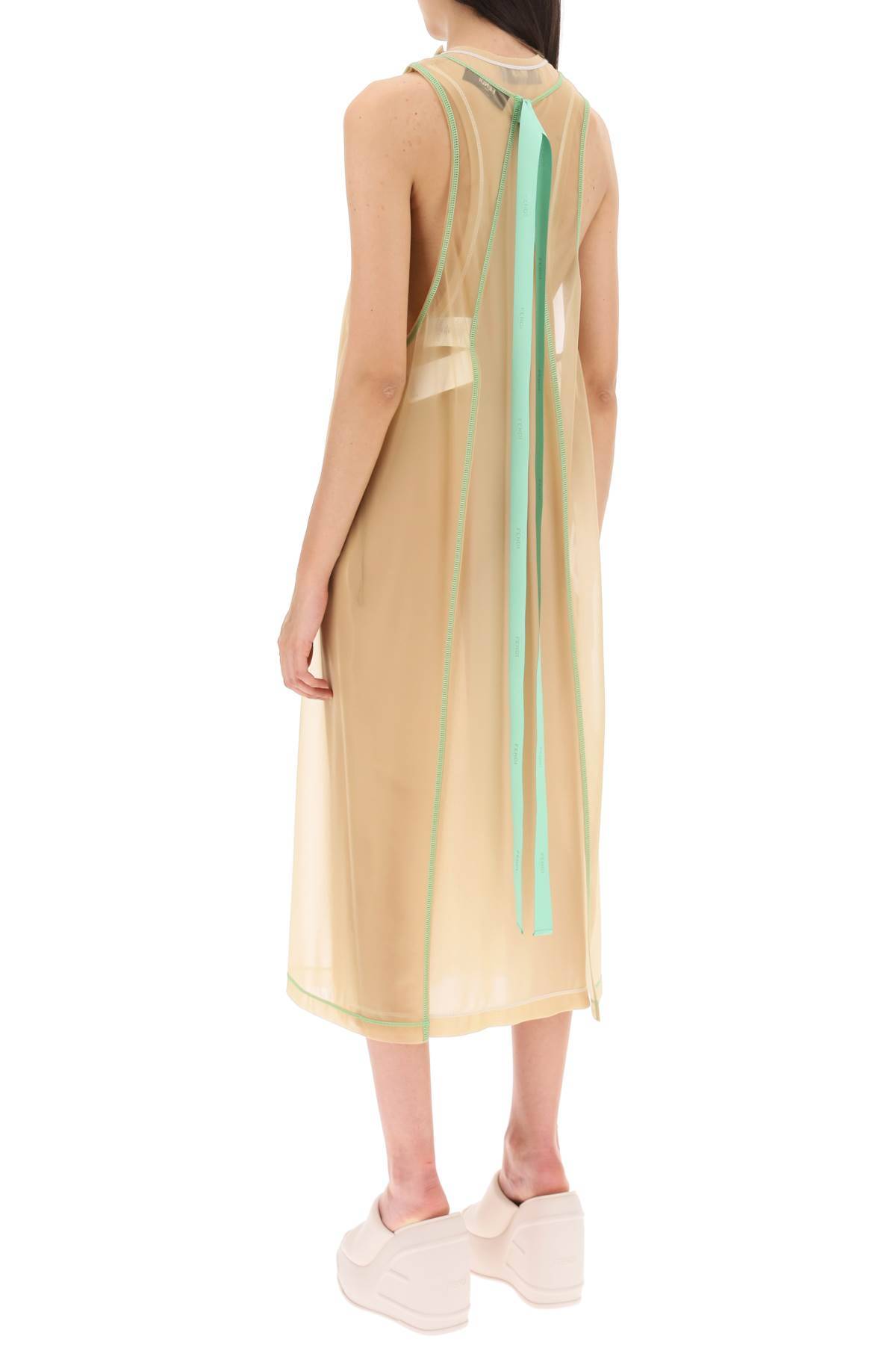 Shop Fendi Midi Dress In Technical Jersey In Beige