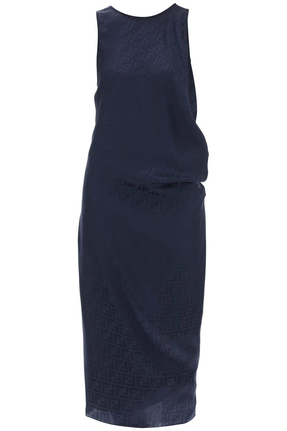 Fendi Draped Ff Silk Midi Dress In Blue