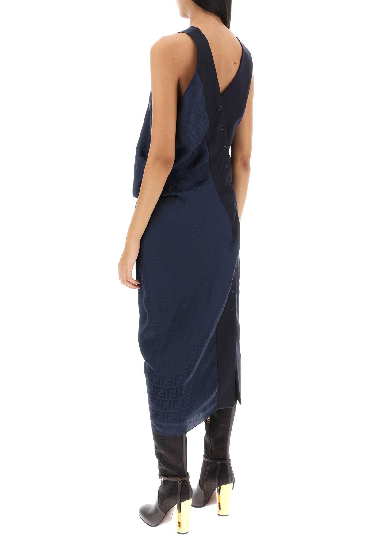 Shop Fendi Draped Ff Silk Midi Dress In Blue