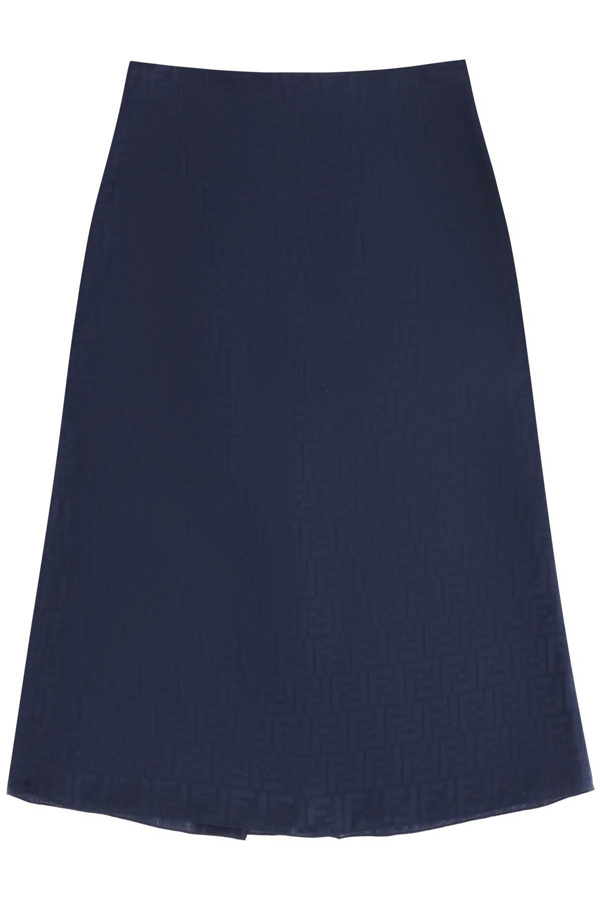 Fendi Ff Jacquard Satin Pencil Skirt In Blue