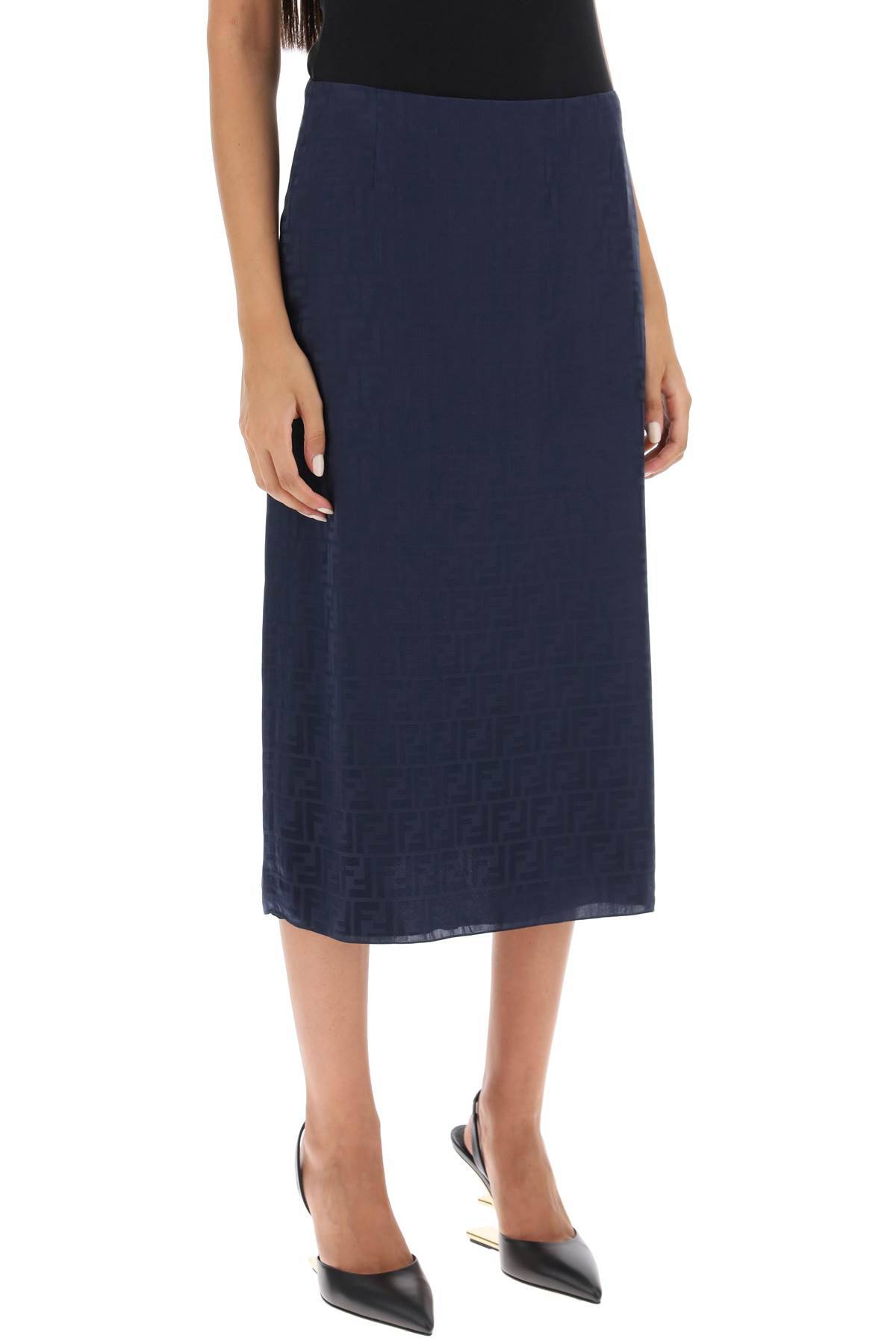 Shop Fendi Ff Jacquard Satin Pencil Skirt In Blue