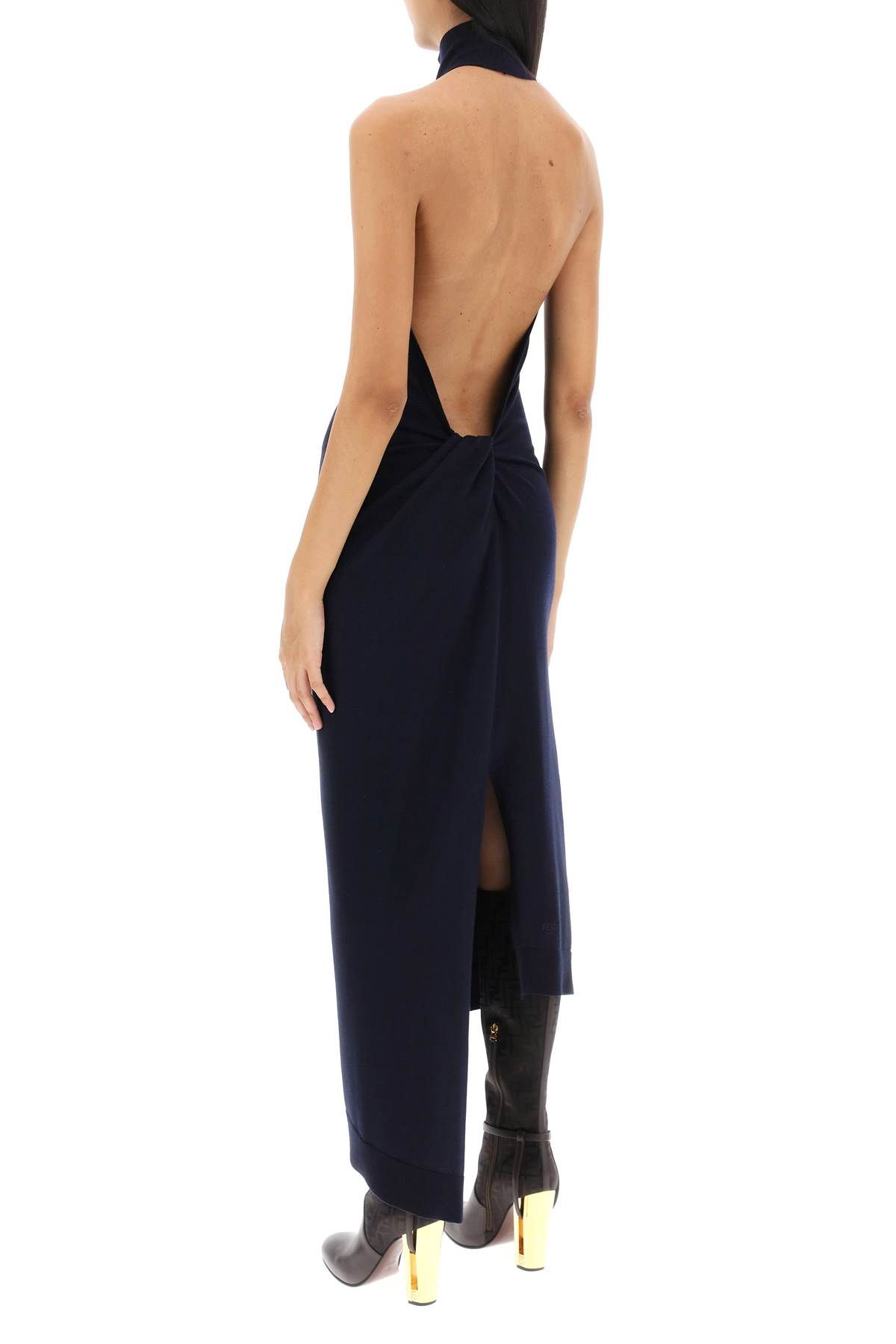 Shop Fendi Asymmetric Wool Knit Dress In Blue