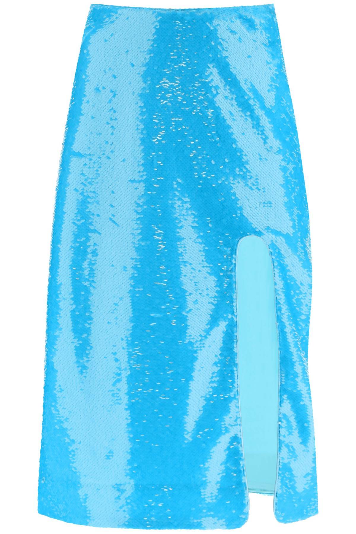 Shop Ganni Sequined Midi Skirt In Light Blue
