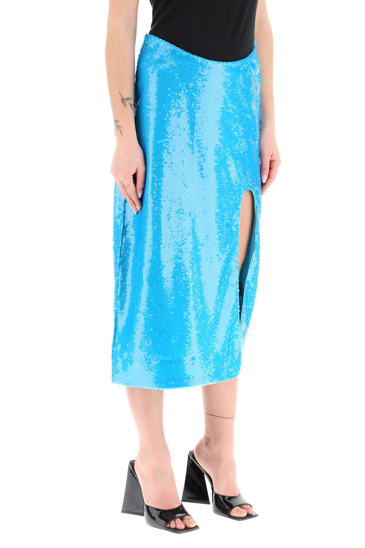 Shop Ganni Sequined Midi Skirt In Light Blue