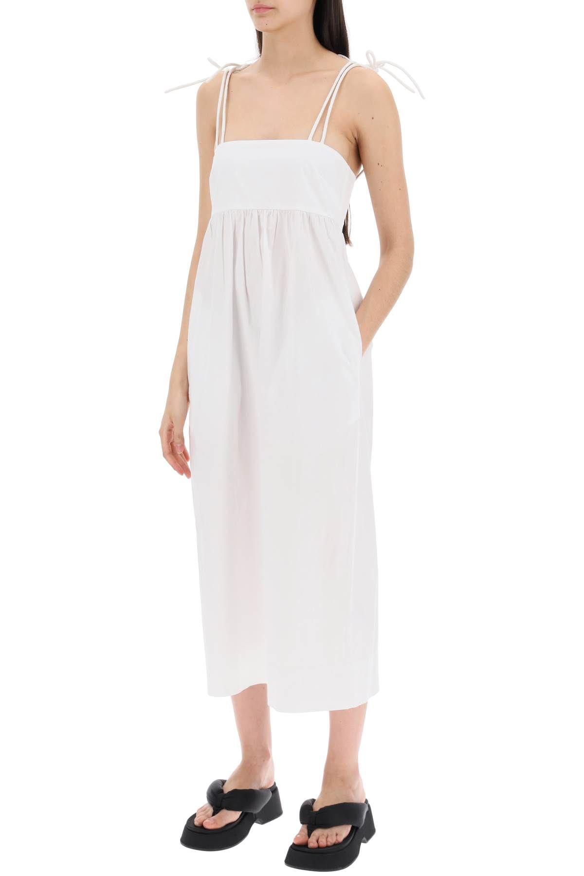 Shop Ganni Cotton Poplin Midi Dress In In White