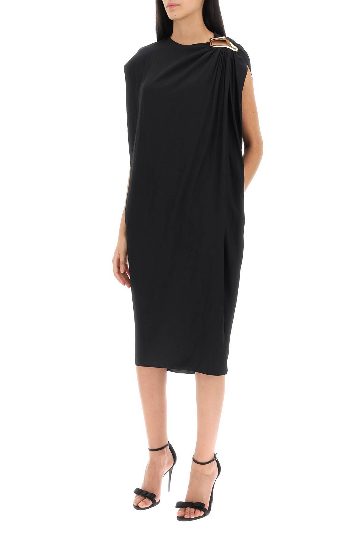 Shop Lanvin Draped Midi Dress In Black