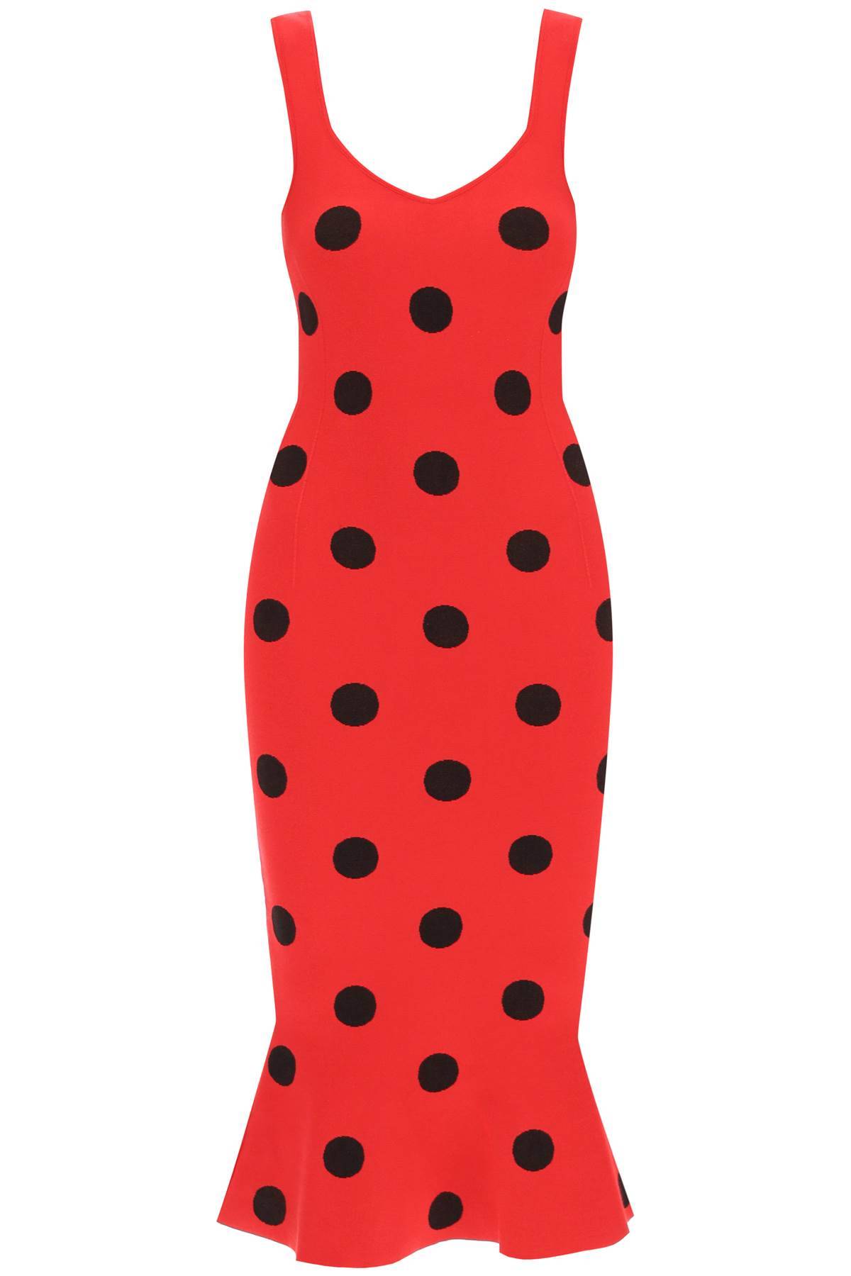 Shop Marni Polka Dot Knit Midi Dress In Red