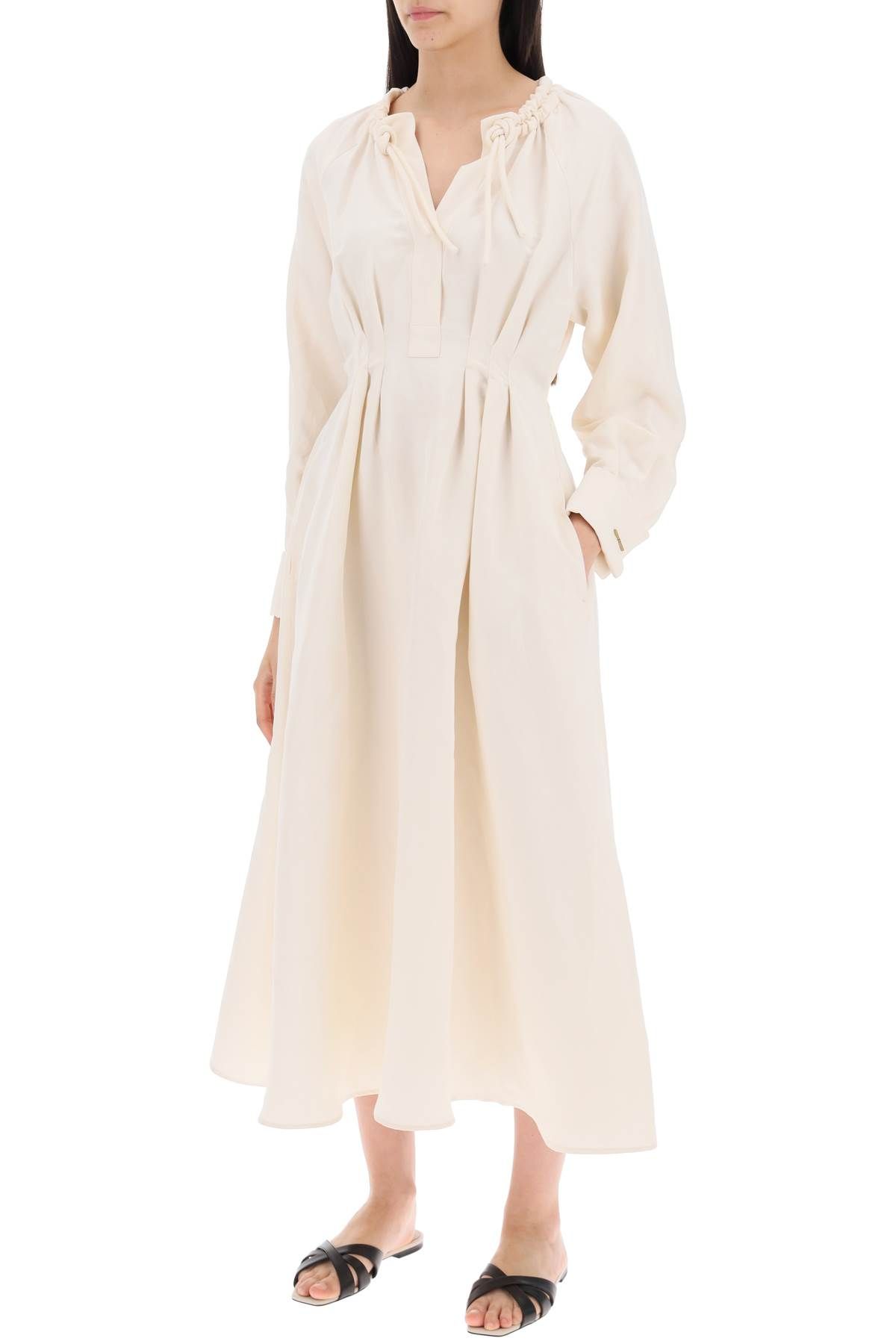 Shop Max Mara Midi Linen And Silk Dress "drina In Neutro