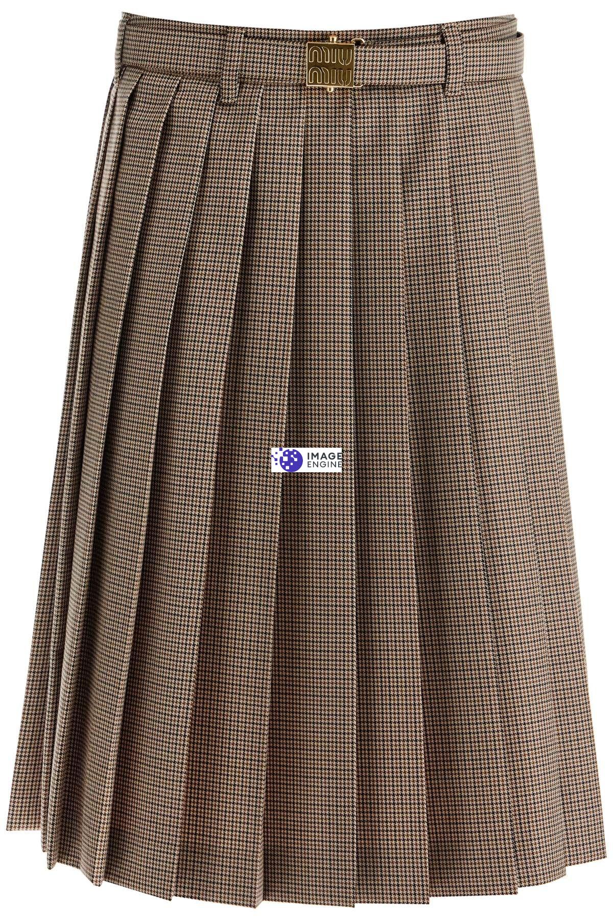 Miu Miu Pleated Midi Skirt In Houndst