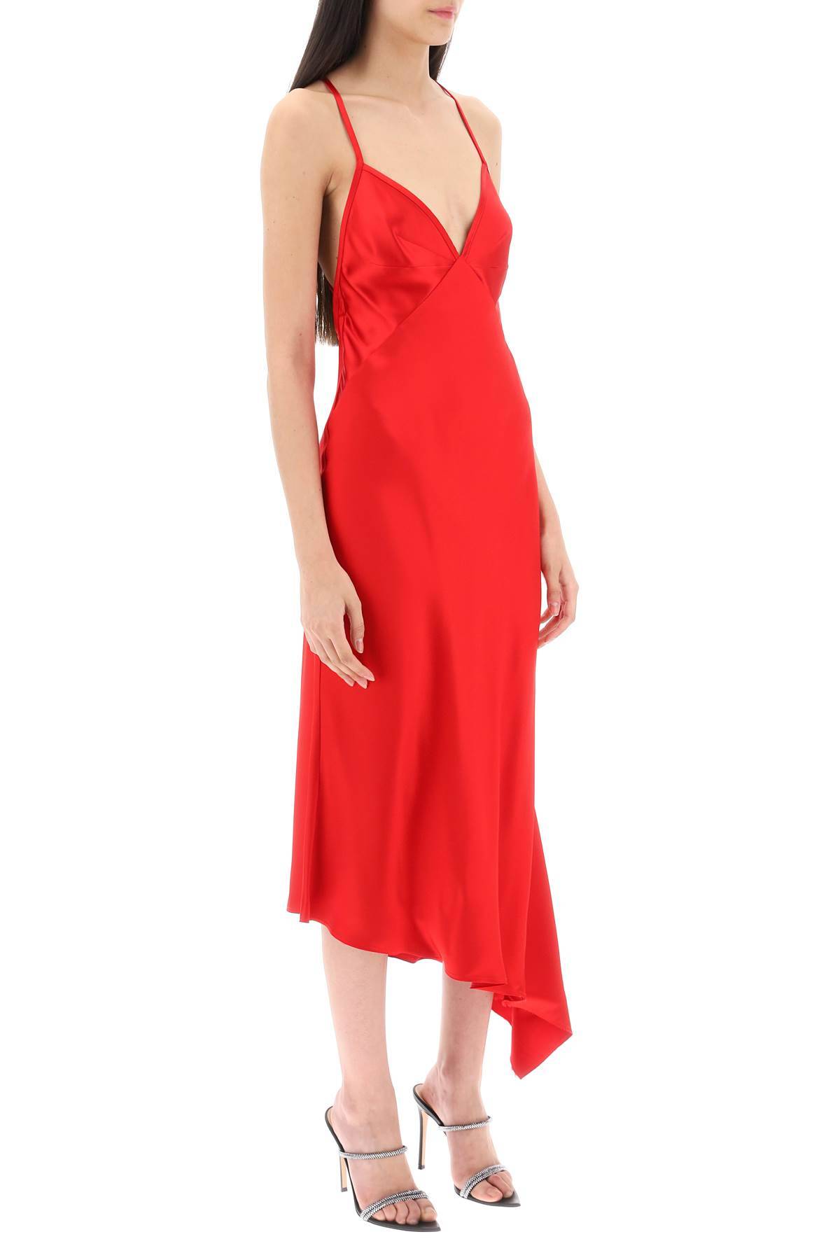 Shop N°21 Satin Slip Dress With Asymmetrical Hem In Red