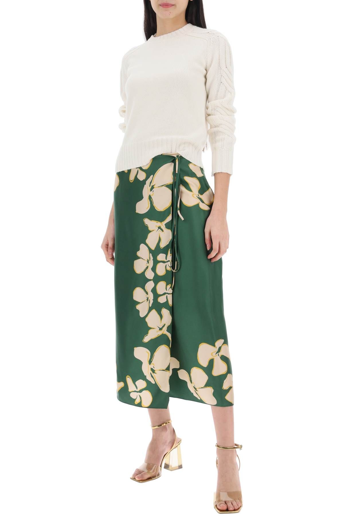 Shop Raquel Diniz 's Silk Floral Wrap Skirt In Green