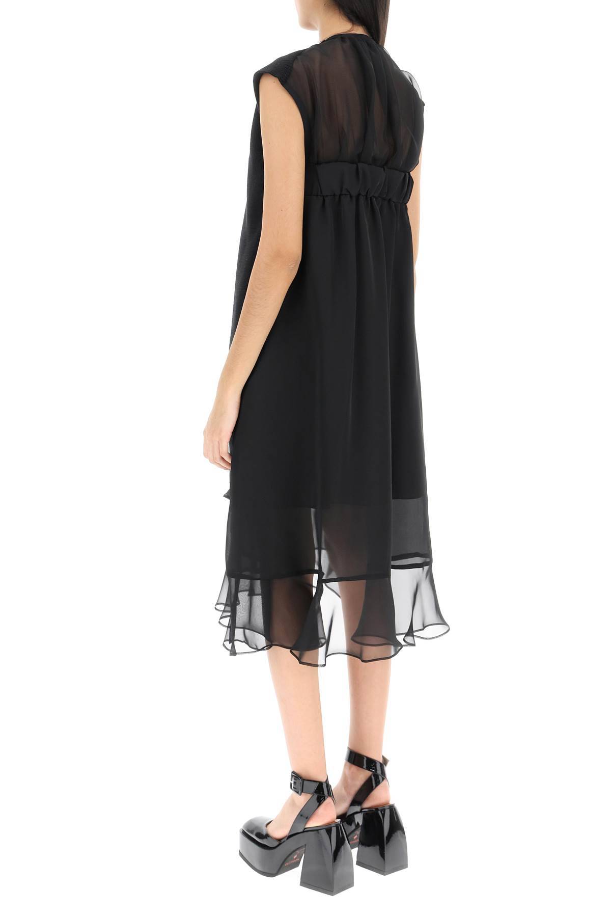 Shop Sacai Midi Dress With Knitted Panel In Black