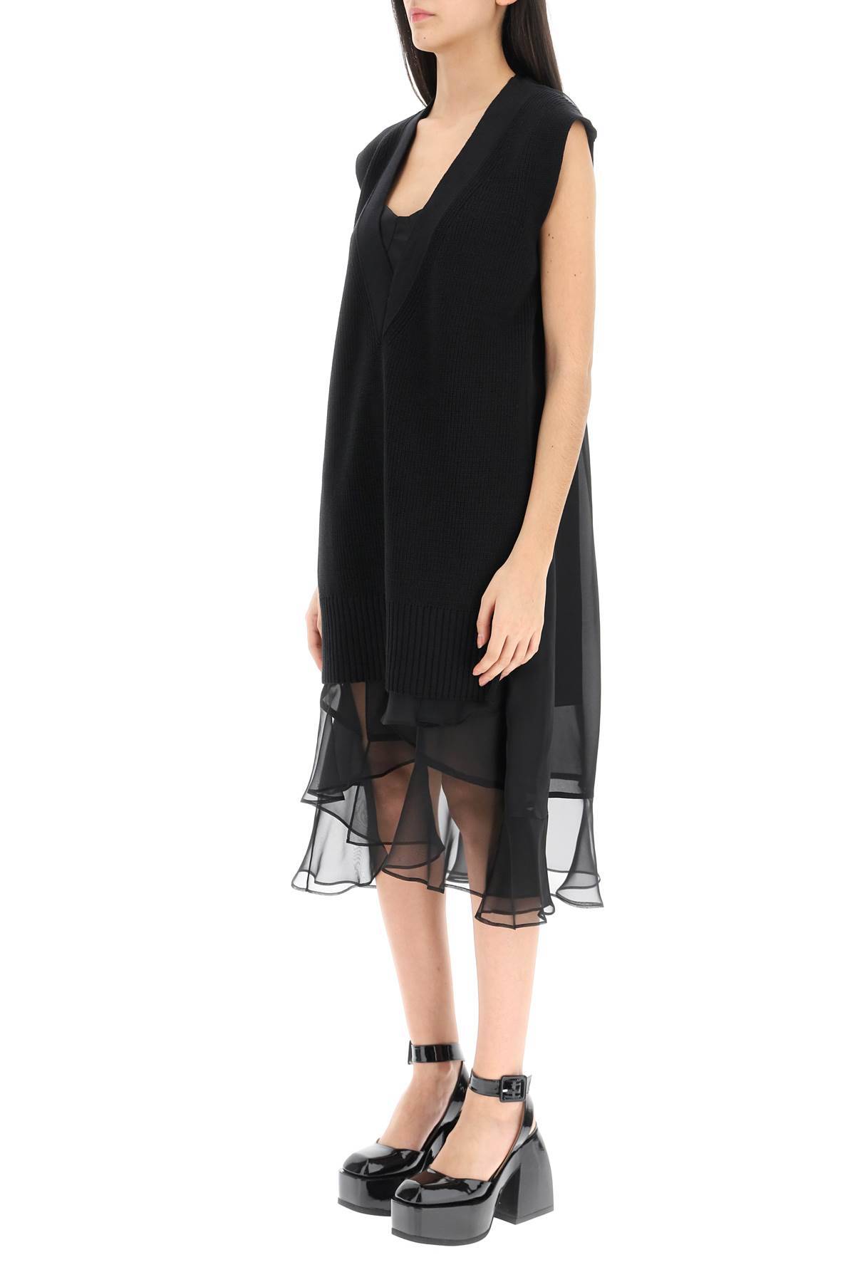 Shop Sacai Midi Dress With Knitted Panel In Black