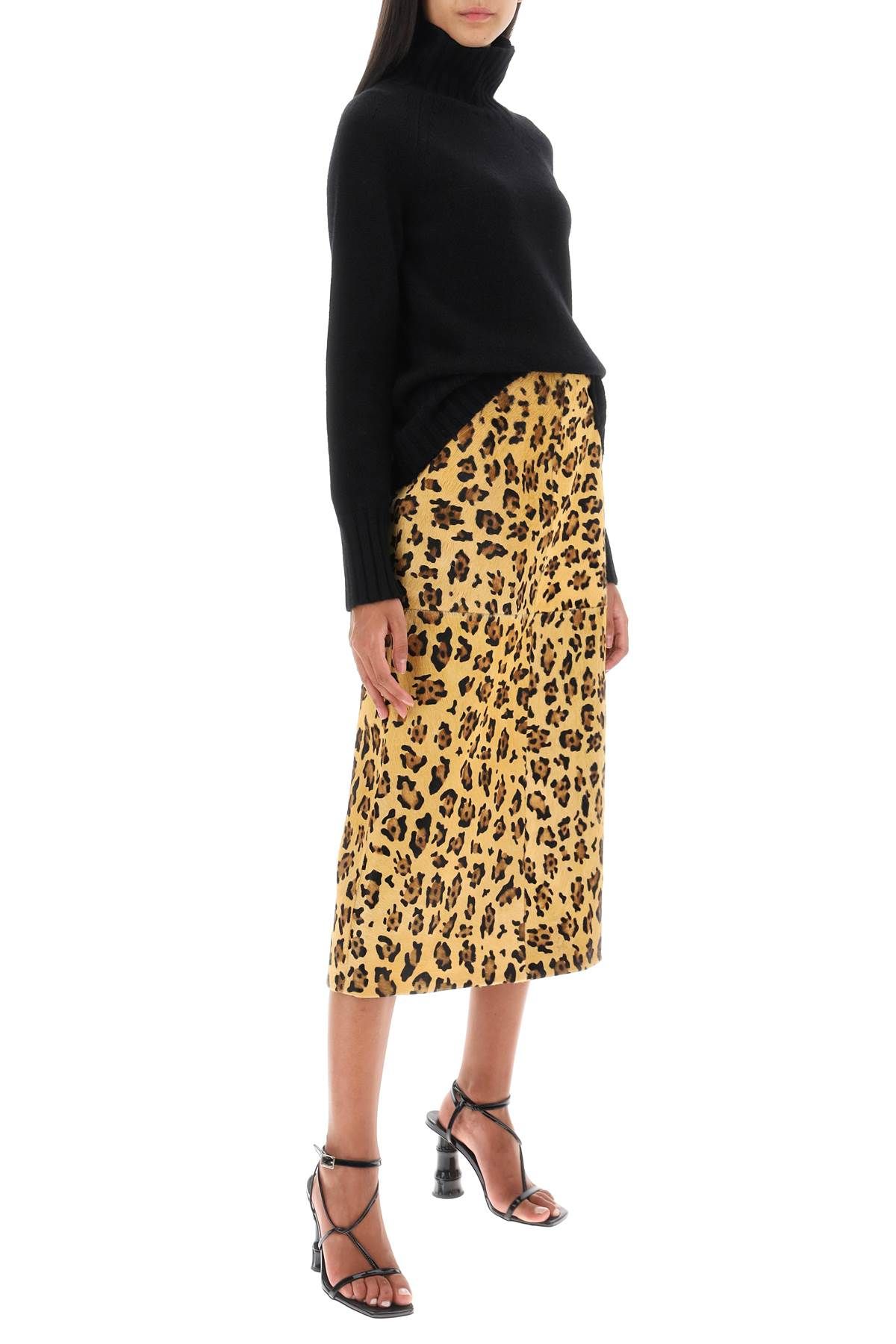 Shop Saks Potts 'carolyn' Midi Skirt In Leopard Ponyskin In Beige,black