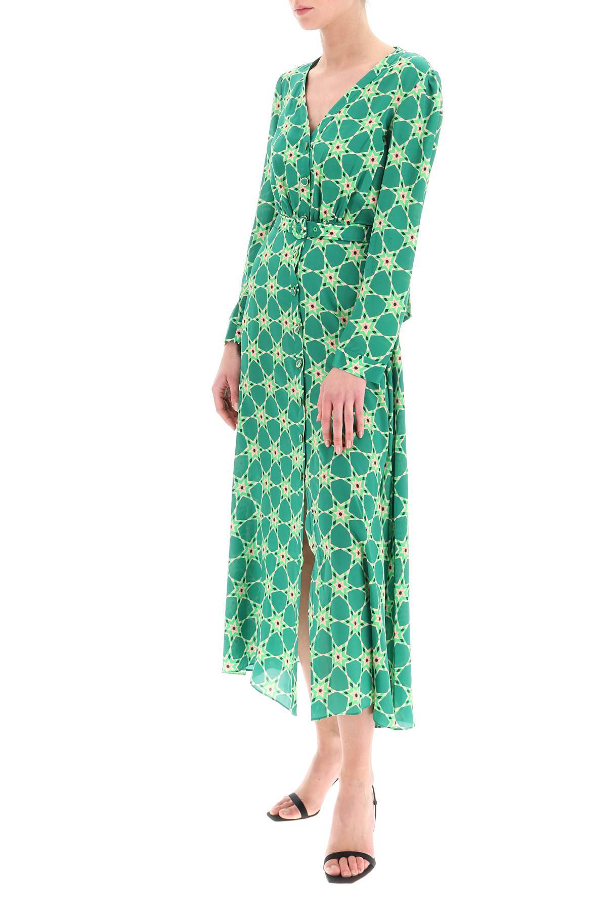 Shop Saloni 'lea' Long Shirt Dress In Silk Crepe In Green