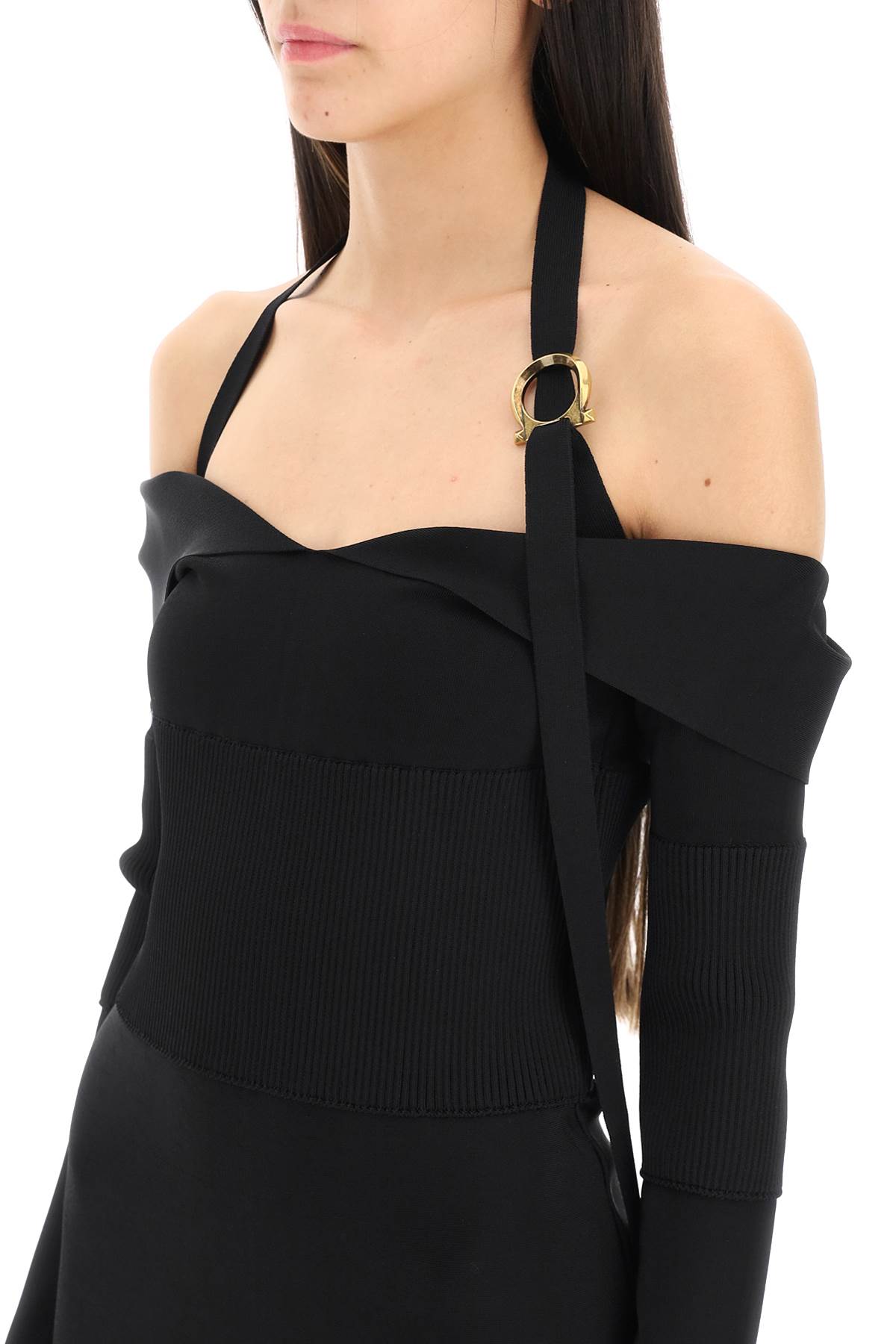 Shop Ferragamo Knit Midi Dress With Gancini Buckle In Black