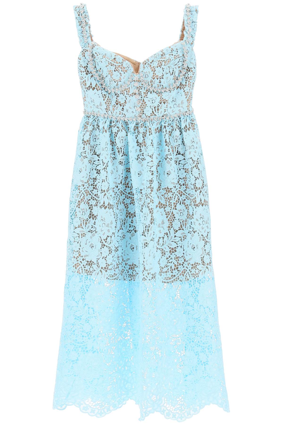 BRA632 midi dress in floral lace with crystals