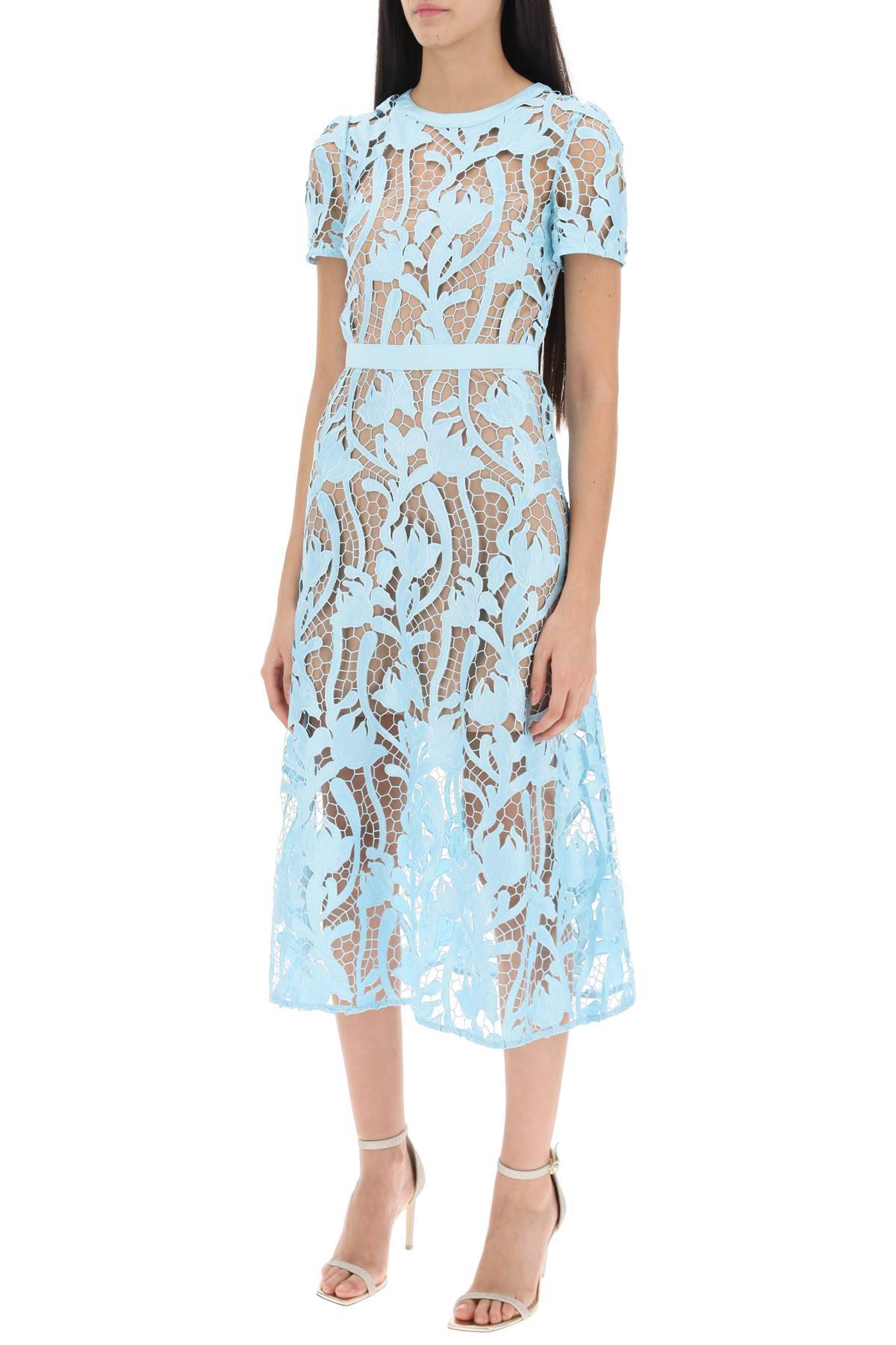 Shop Self-portrait Floral Lace Midi Dress In Light Blue