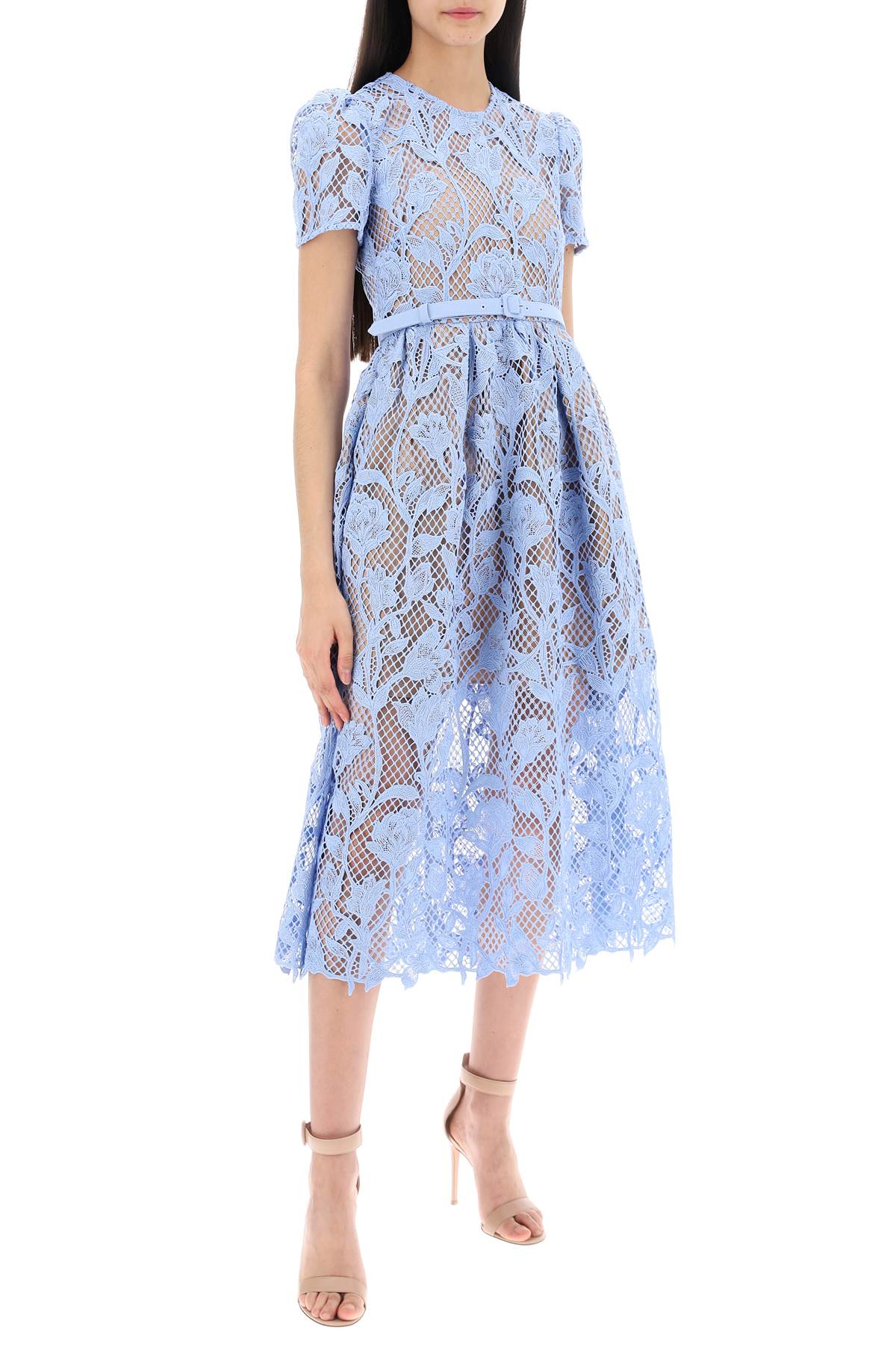 Shop Self-portrait Floral Lace Midi Dress With Eight In Light Blue