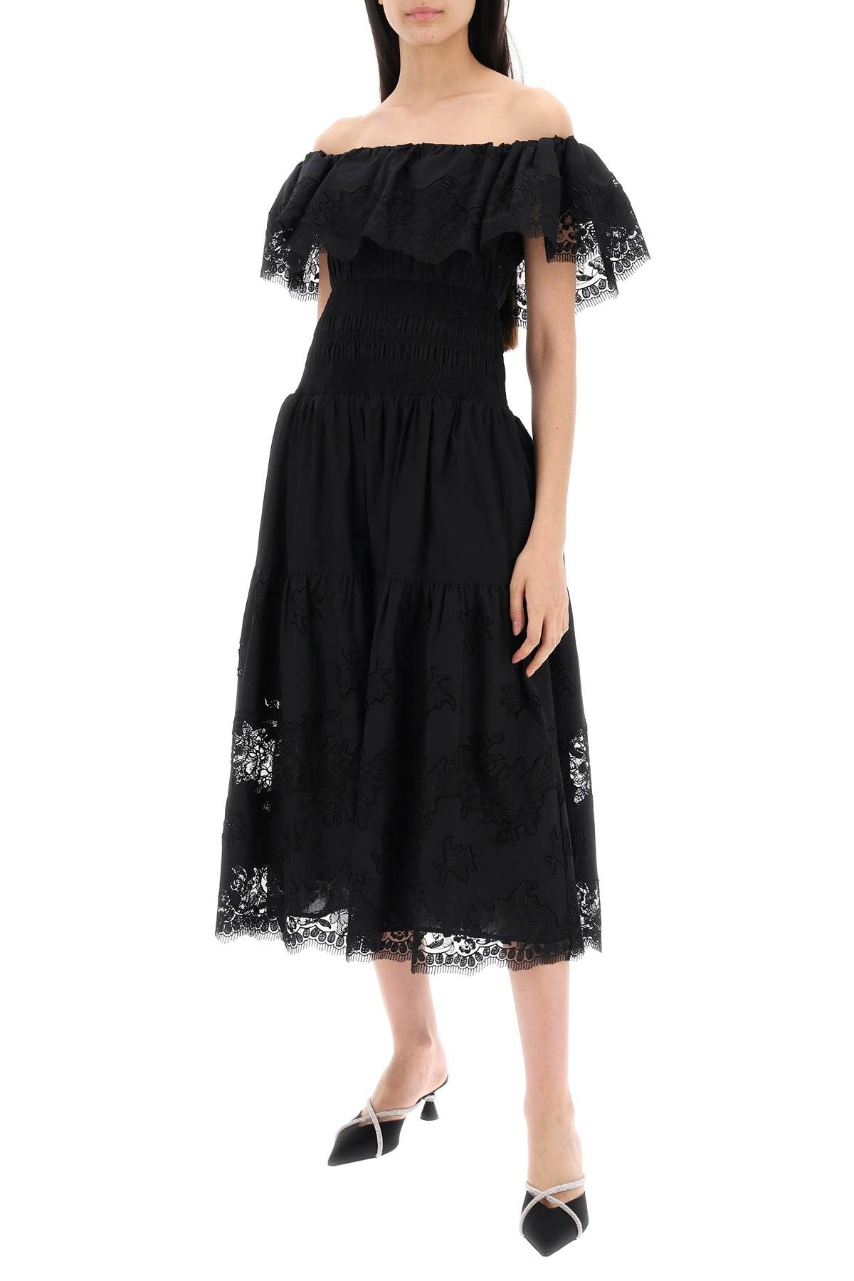Shop Self-portrait Off-shoulder Midi Dress In In Black