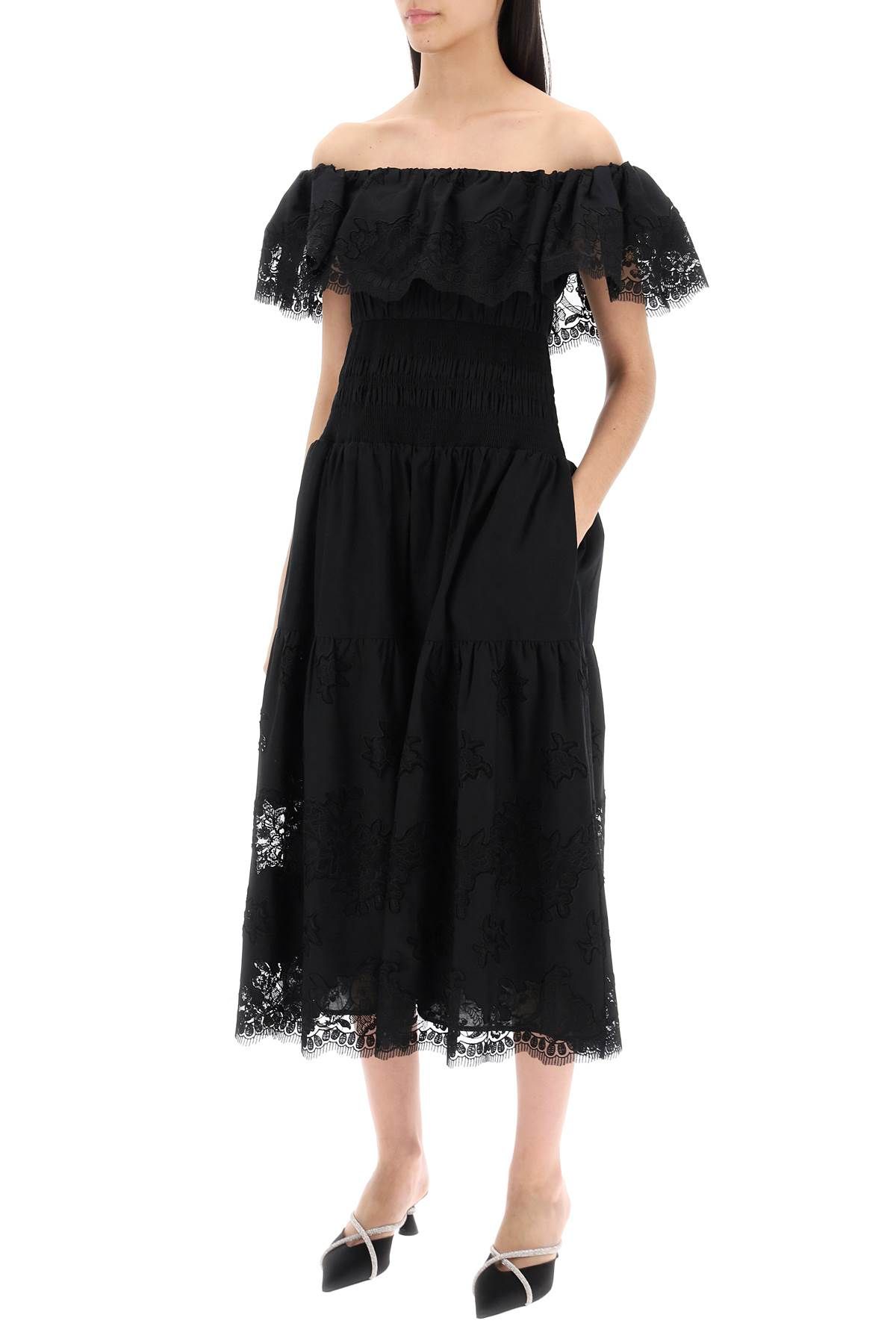 Shop Self-portrait Off-shoulder Midi Dress In In Black