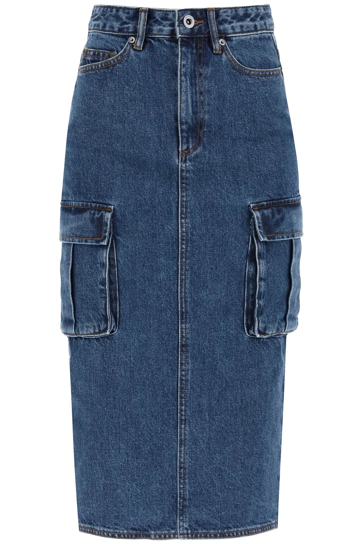 Shop Self-portrait Women's Midi Cargo Skirt In Blue