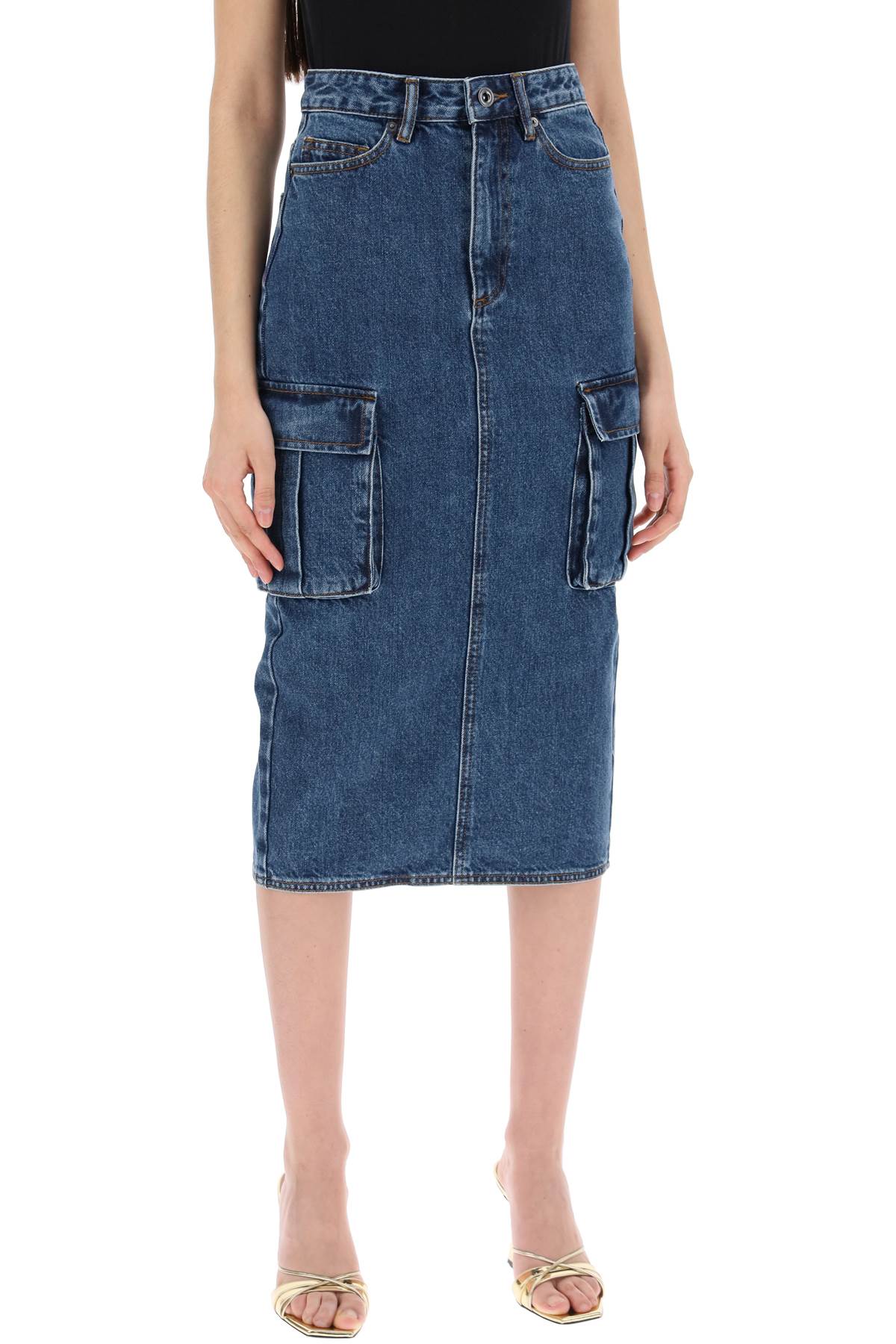 Shop Self-portrait Women's Midi Cargo Skirt In Blue