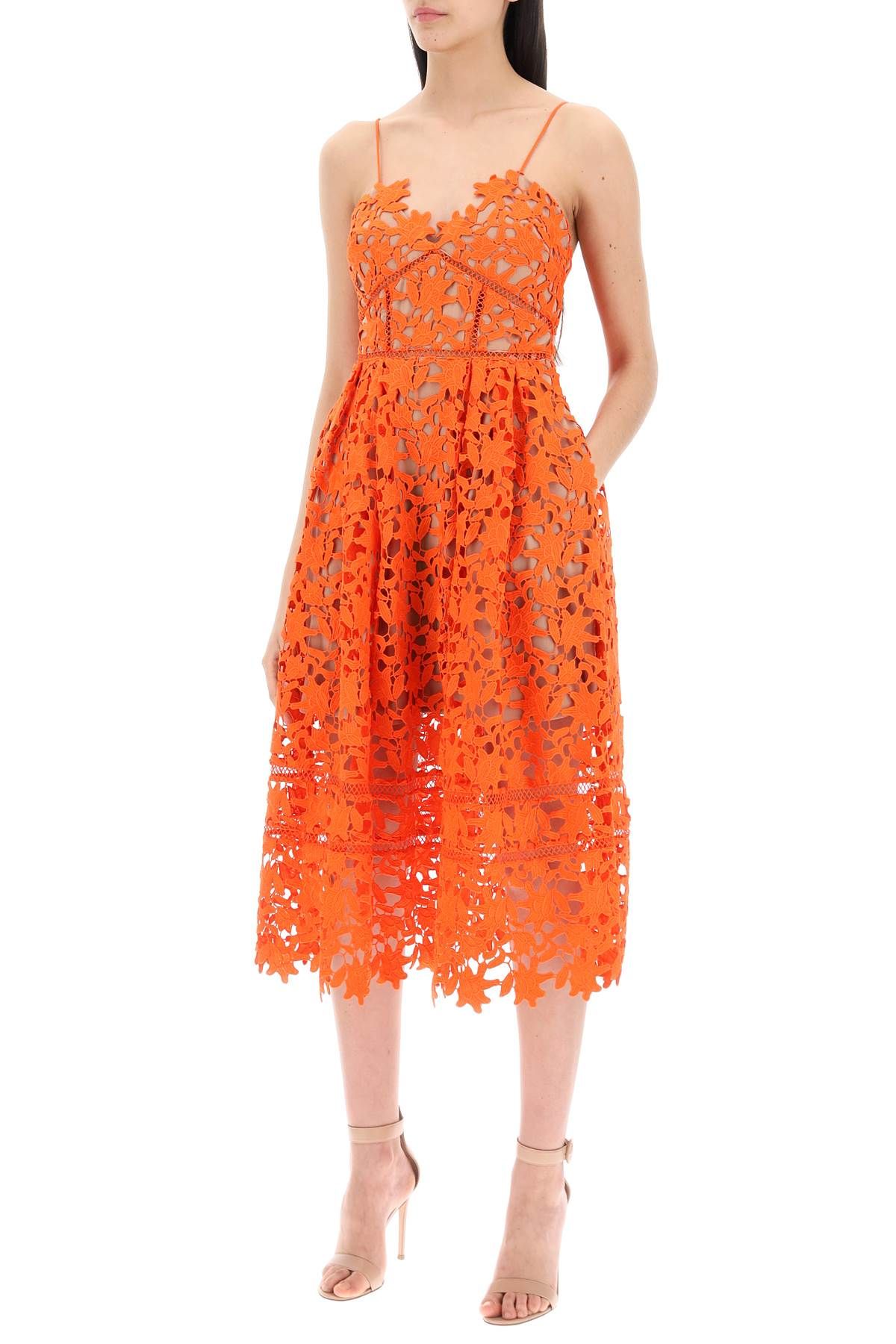 Shop Self-portrait Azaelea Floral Lace Midi Dress In Orange