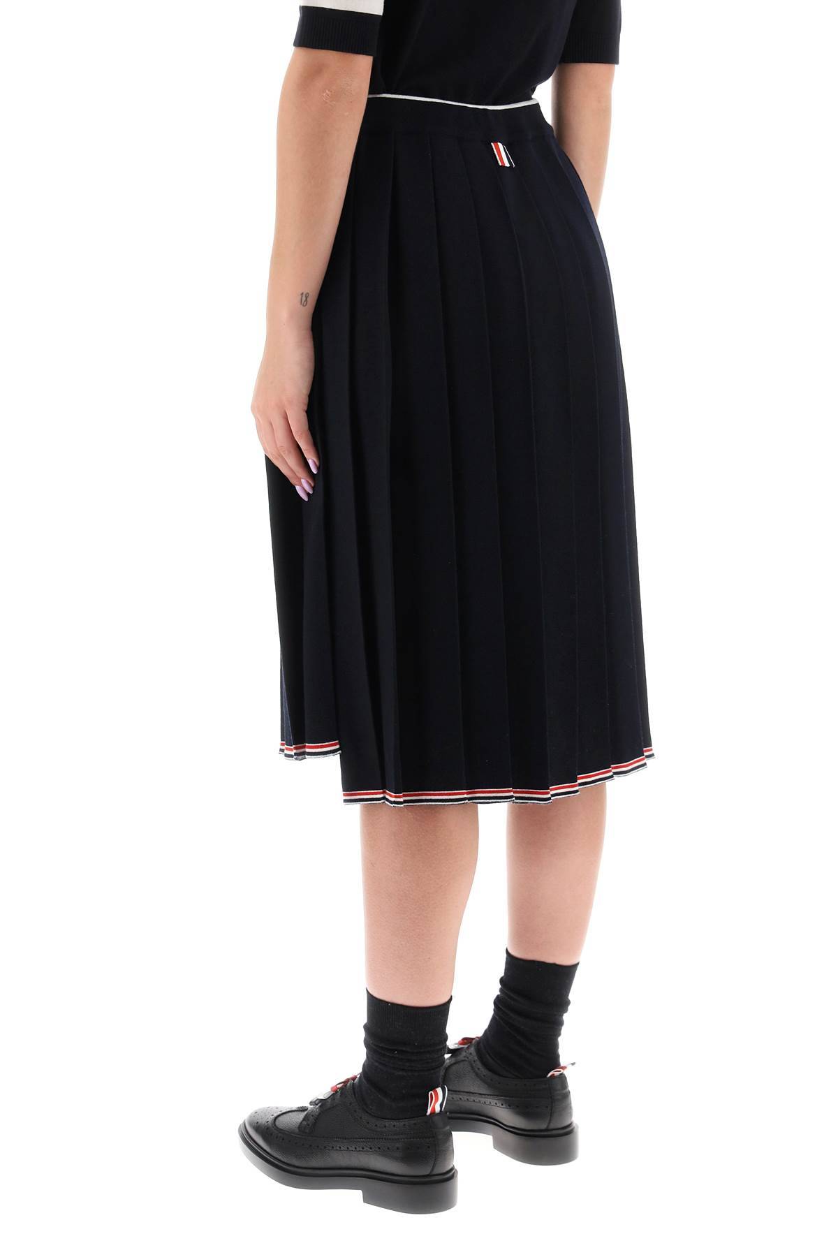 Shop Thom Browne Knitted Pleated Midi Skirt In Blue