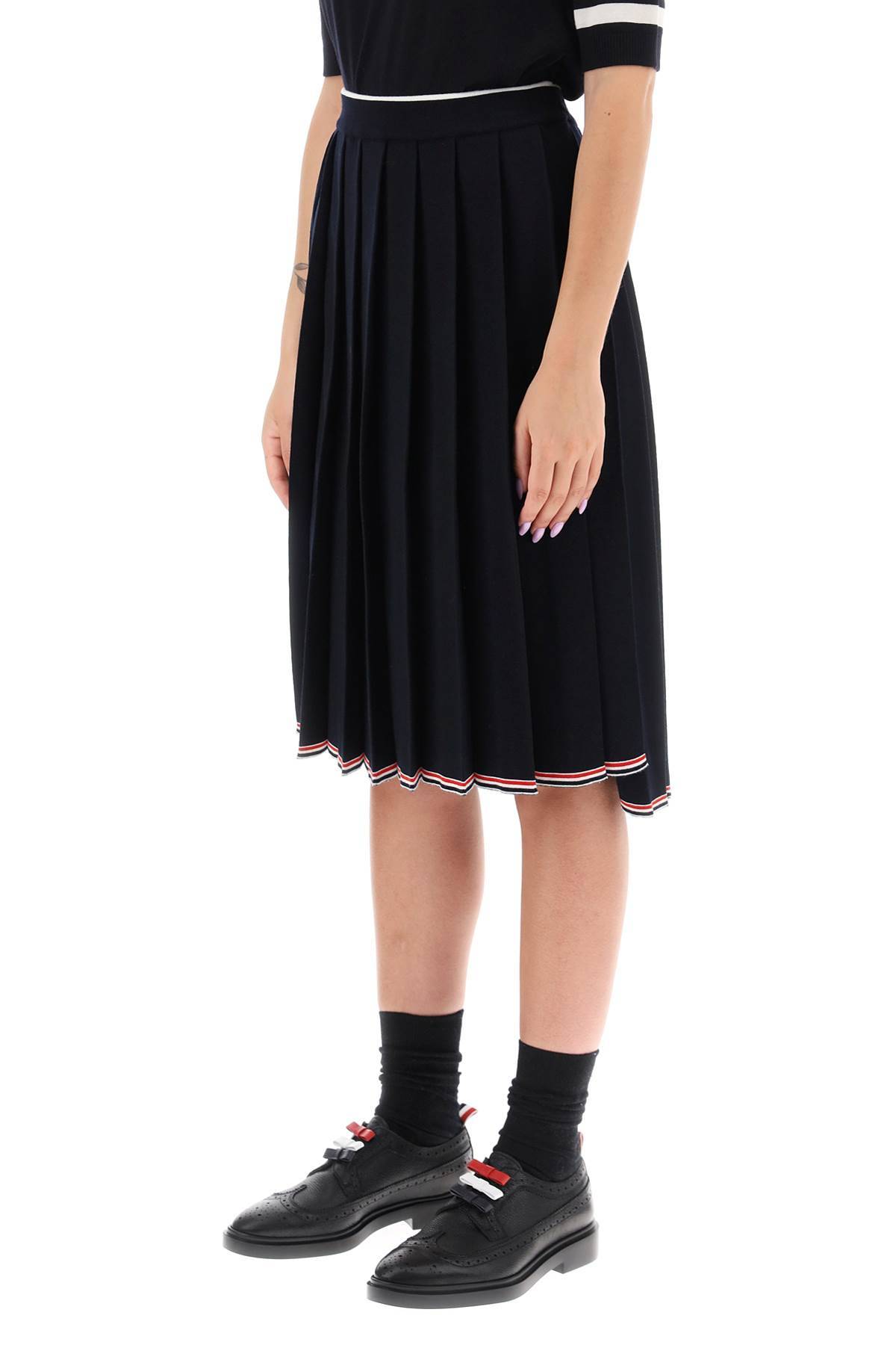 Shop Thom Browne Knitted Pleated Midi Skirt In Blue