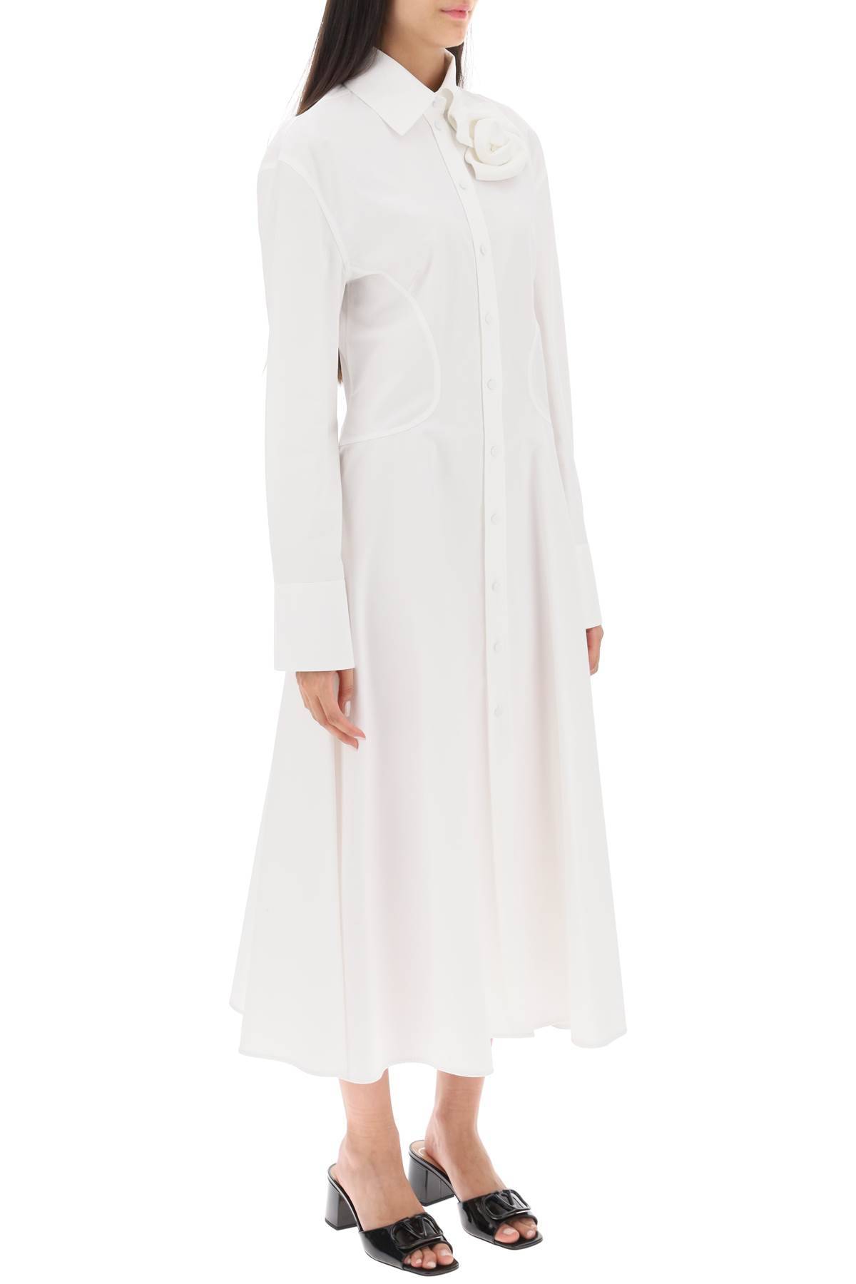 Shop Valentino Compact Poplin Midi Dress With Rose In White