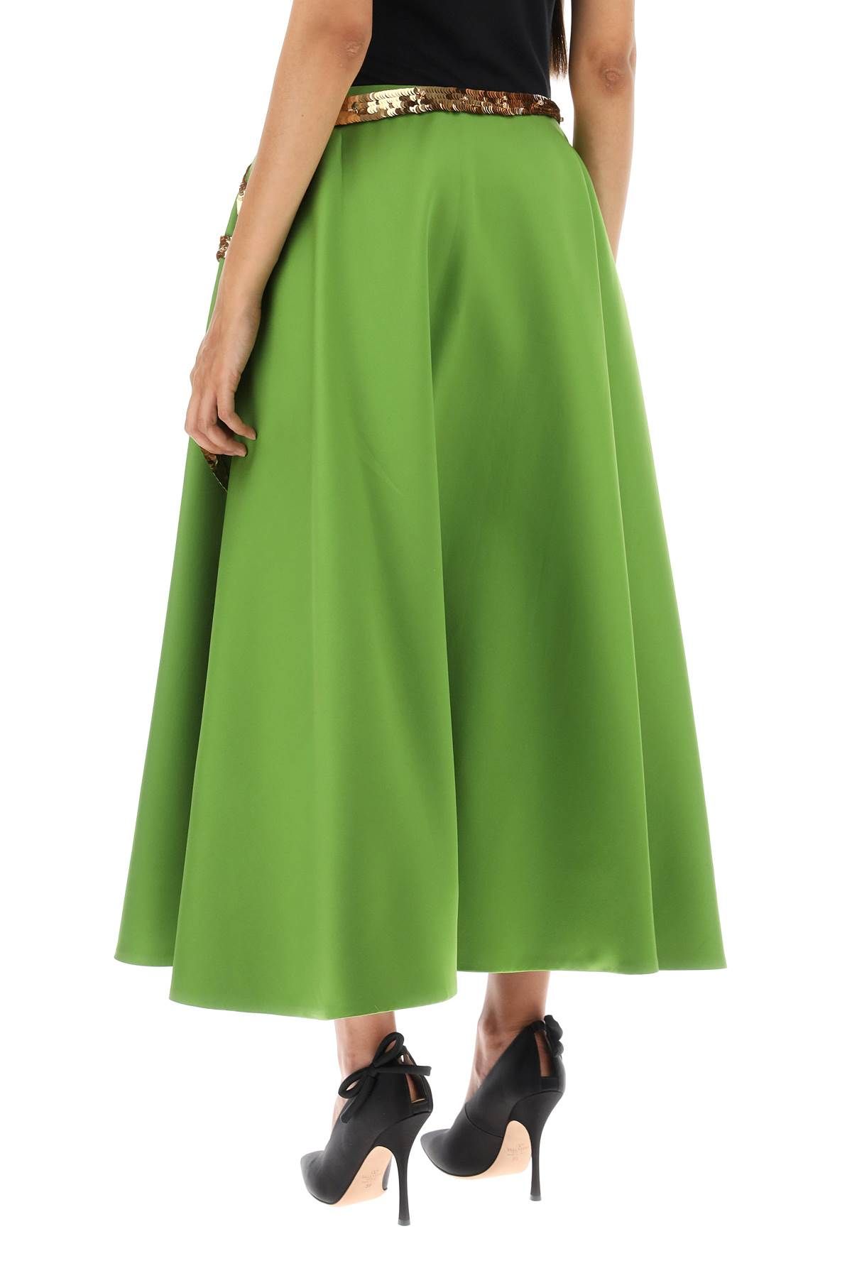 Shop Valentino Techno Duchesse A-line Skirt With Sequin-studded Bow In Green