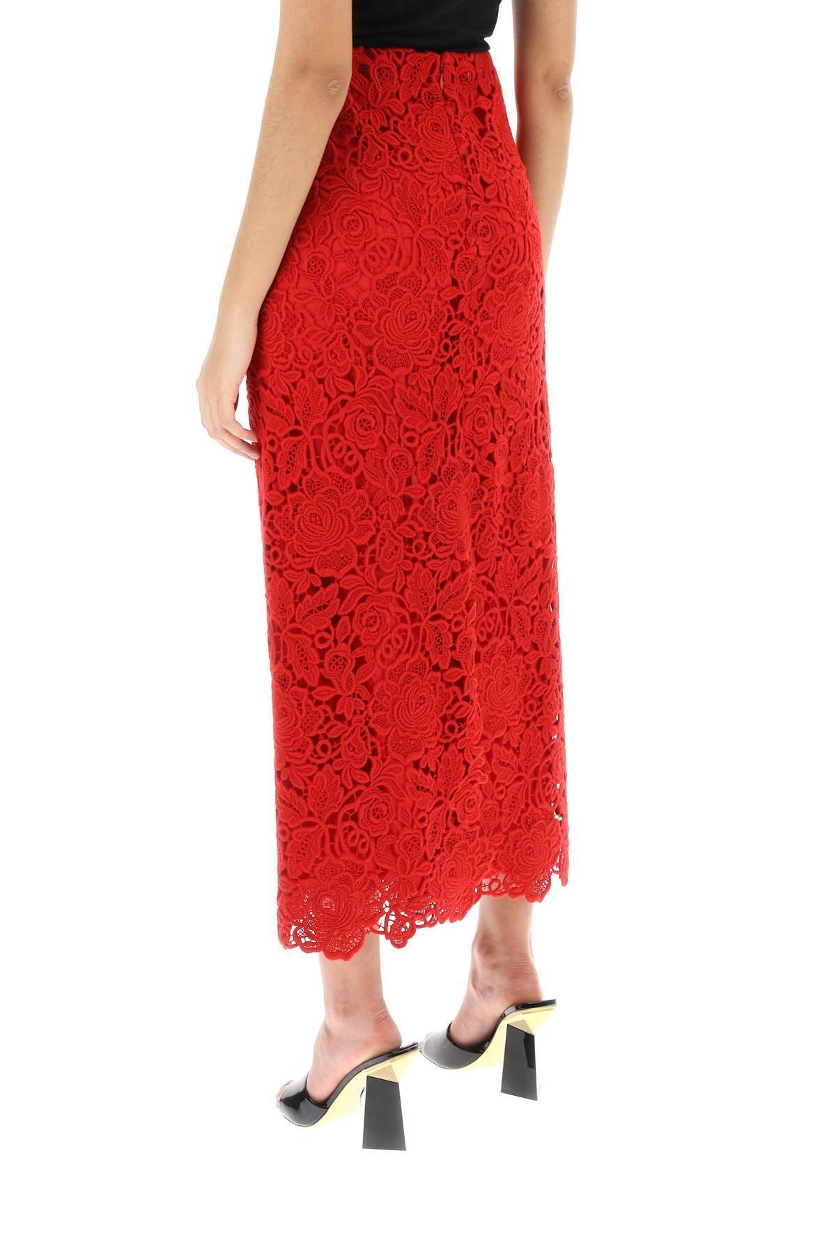 Shop Valentino Floral Guipure Lace Pencil Skirt In Red