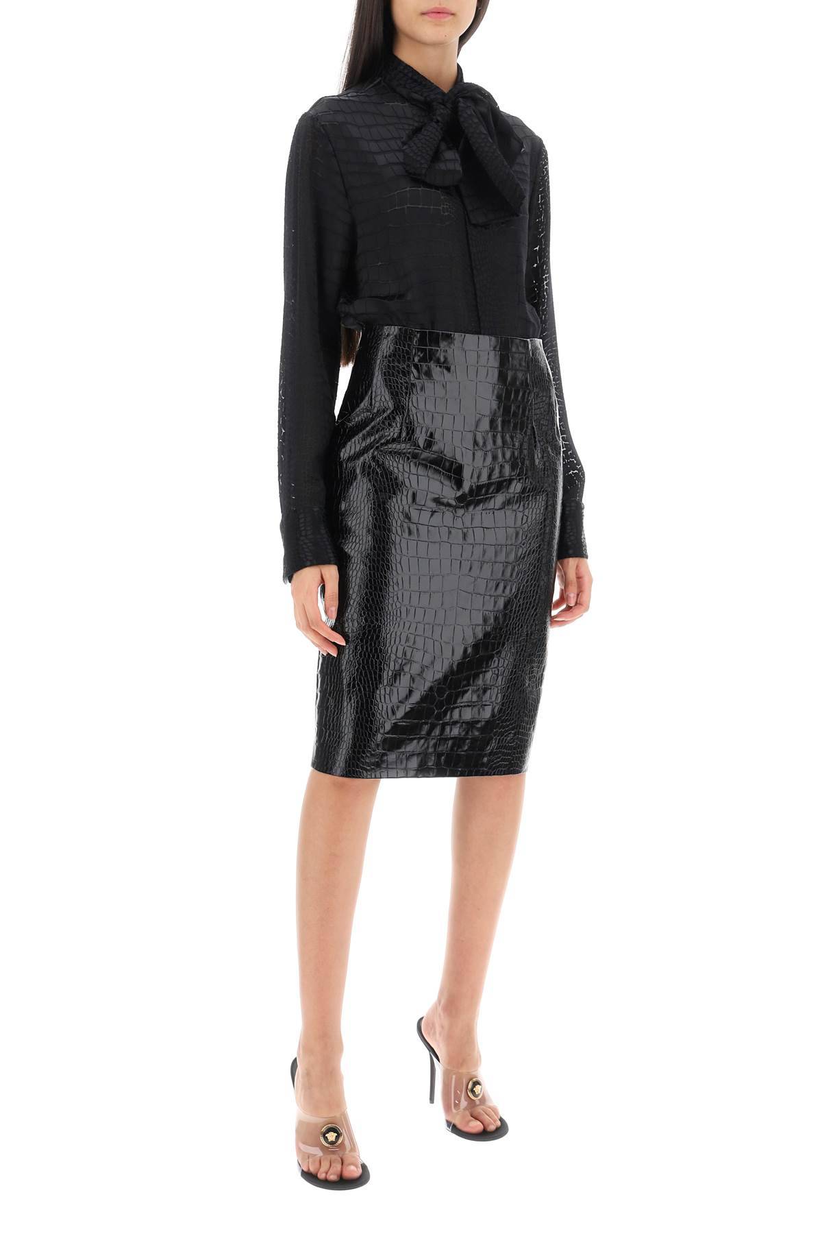 Shop Versace Croco-effect Leather Pencil Skirt In Black