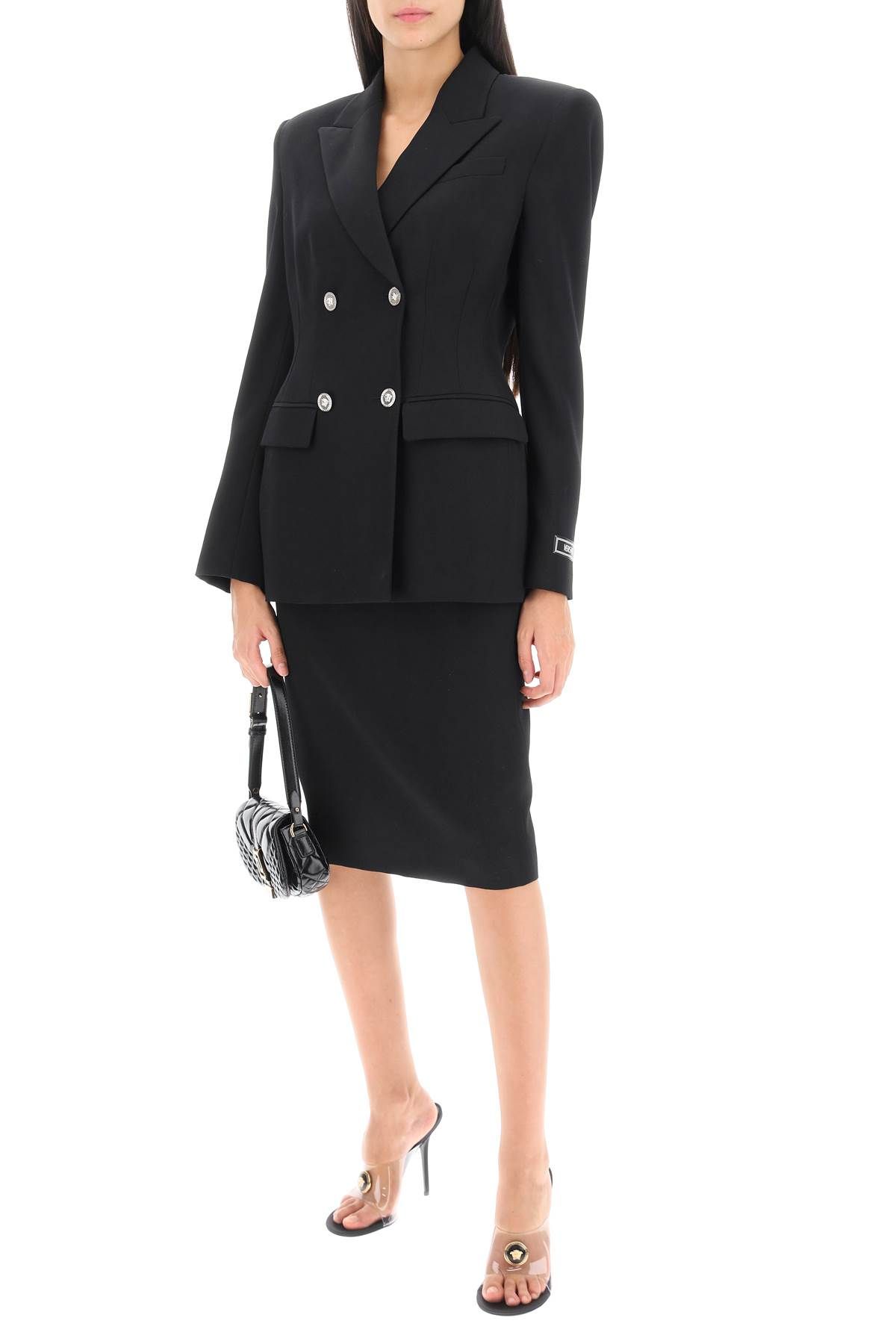 Shop Versace Grain De Poudre Pencil Skirt In Black