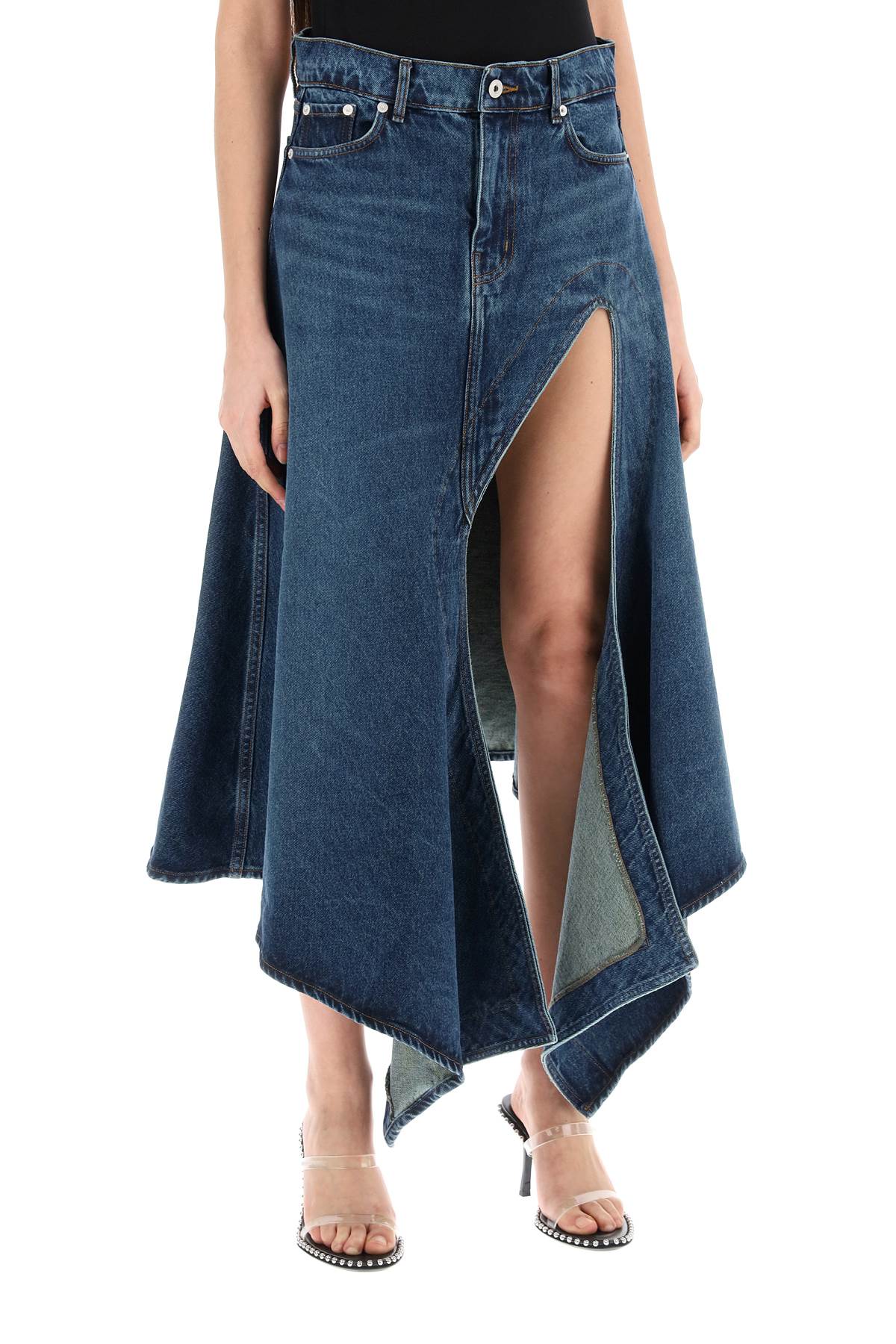 Shop Y/project Denim Midi Skirt With Cut Out Details In Blue