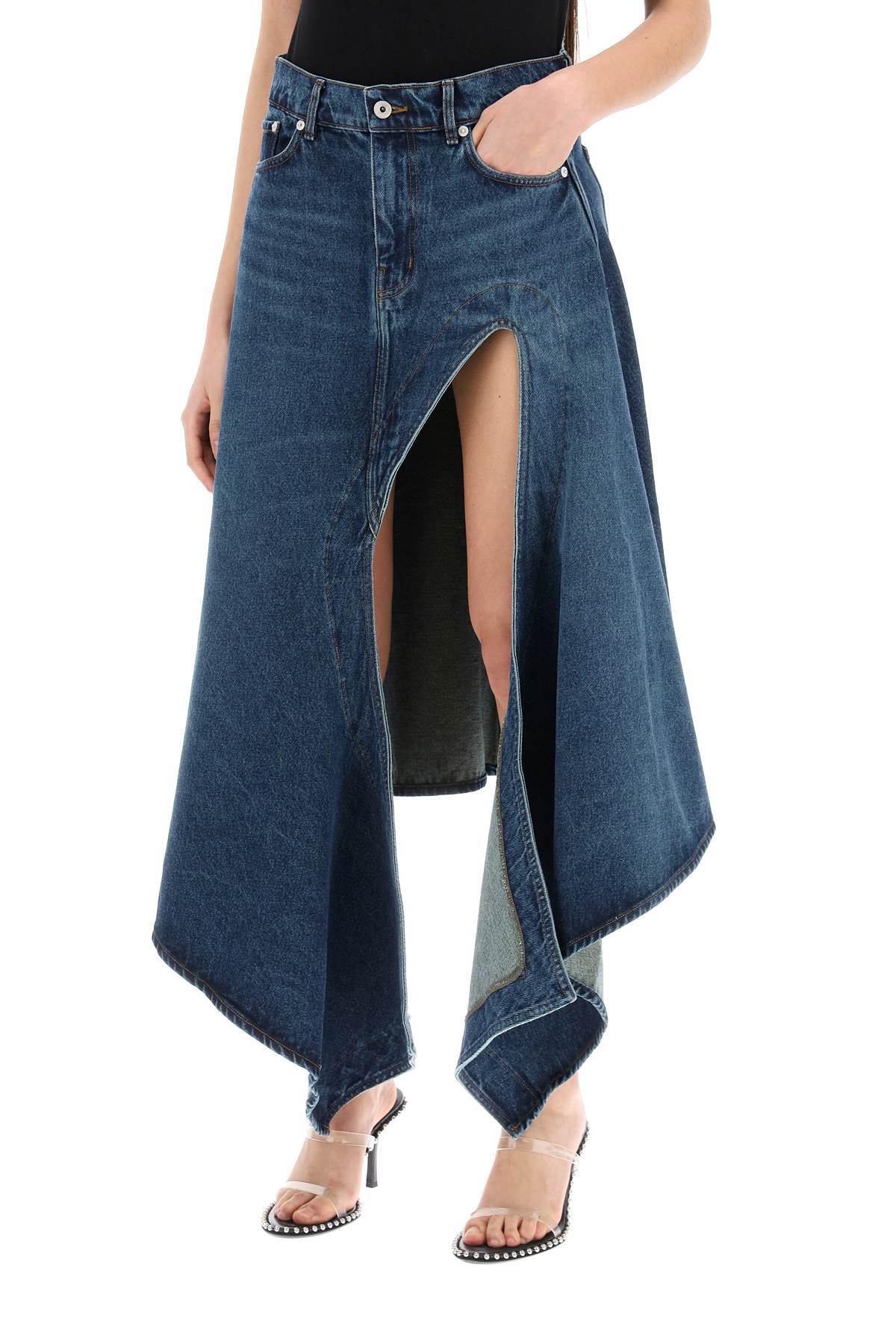 Shop Y/project Denim Midi Skirt With Cut Out Details In Blue